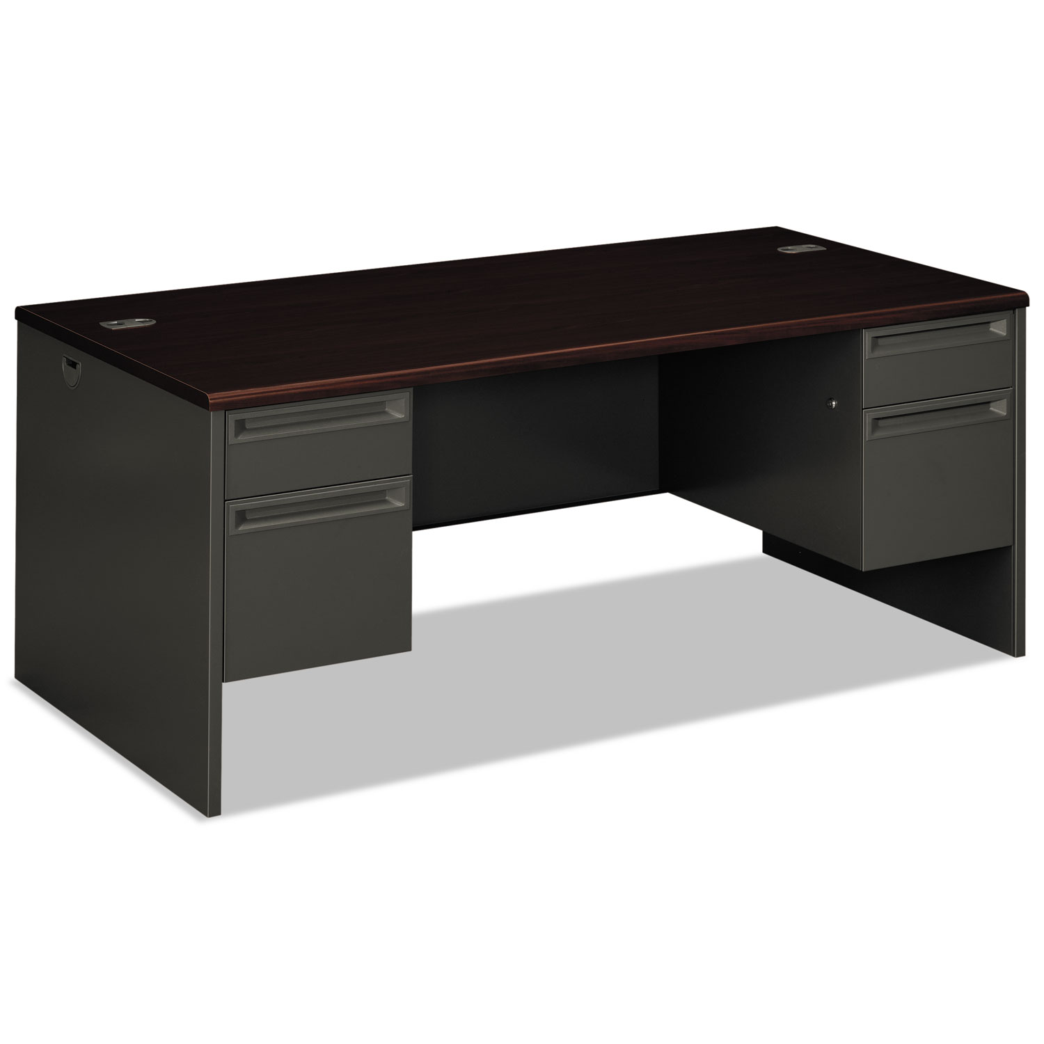 HON HON38180NS 38000 Series Double Pedestal Desk, 72w x 36d x 29-1/2h, Mahogany/Charcoal