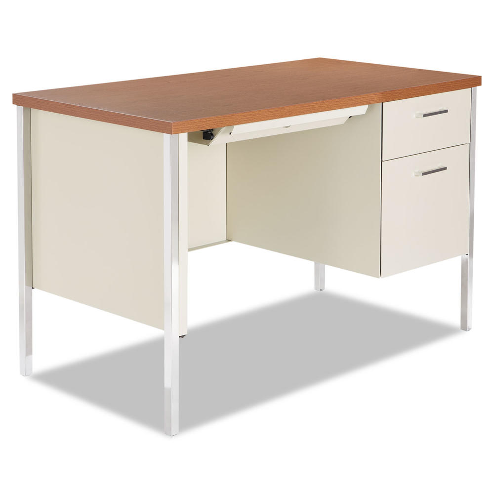 Alera ALESD4524PC Single Pedestal Steel Desk, Metal Desk, 45-1/4w x 24d x 29-1/2h, Cherry/Putty
