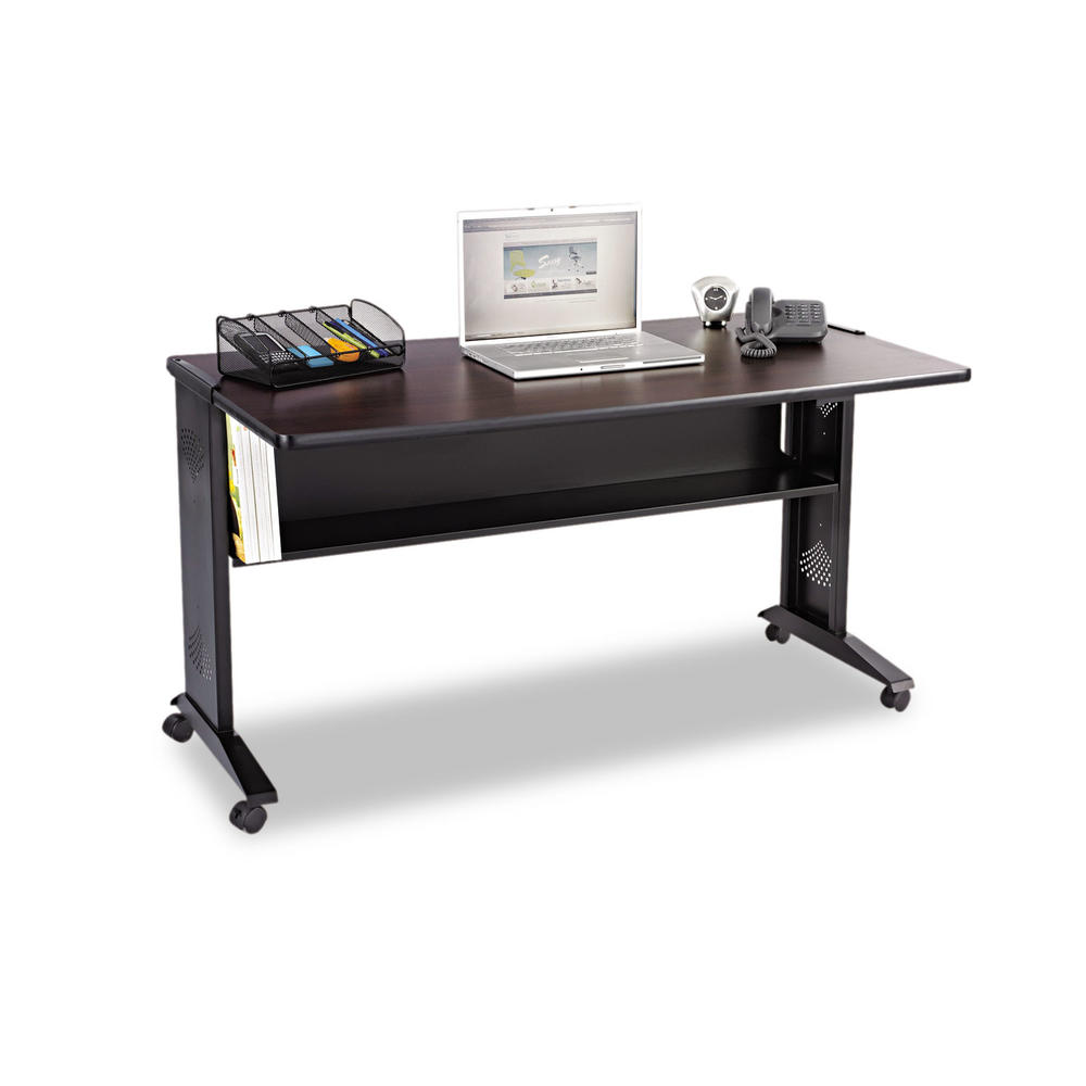 Safco SAF1933 Mobile Computer Desk W/Reversible Top, 53.5 x 28 x 30, Mahogany/Medium Oak/Black