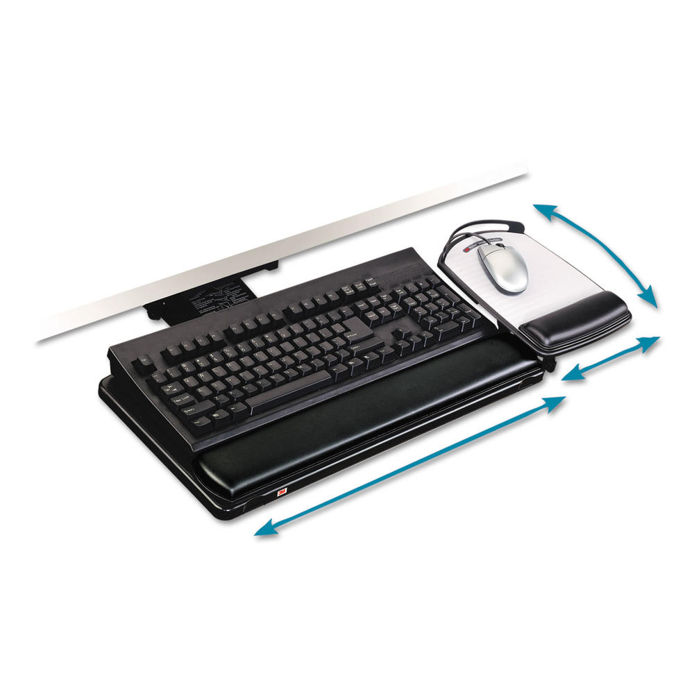3M MMMAKT80LE ™ Knob Adjust Keyboard Tray With Highly Adjustable Platform, Black