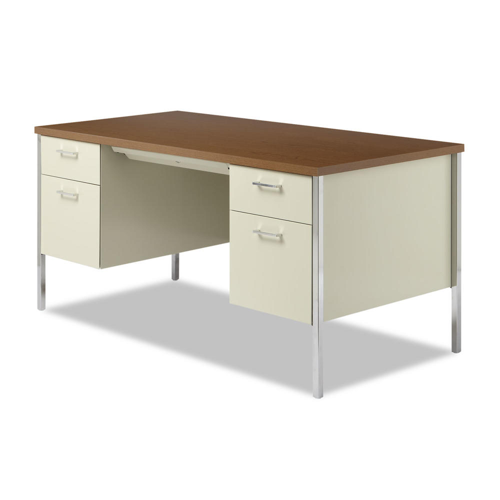 Alera ALESD6030PC Double Pedestal Steel Desk, Metal Desk, 60w x 30d x 29-1/2h, Cherry/Putty
