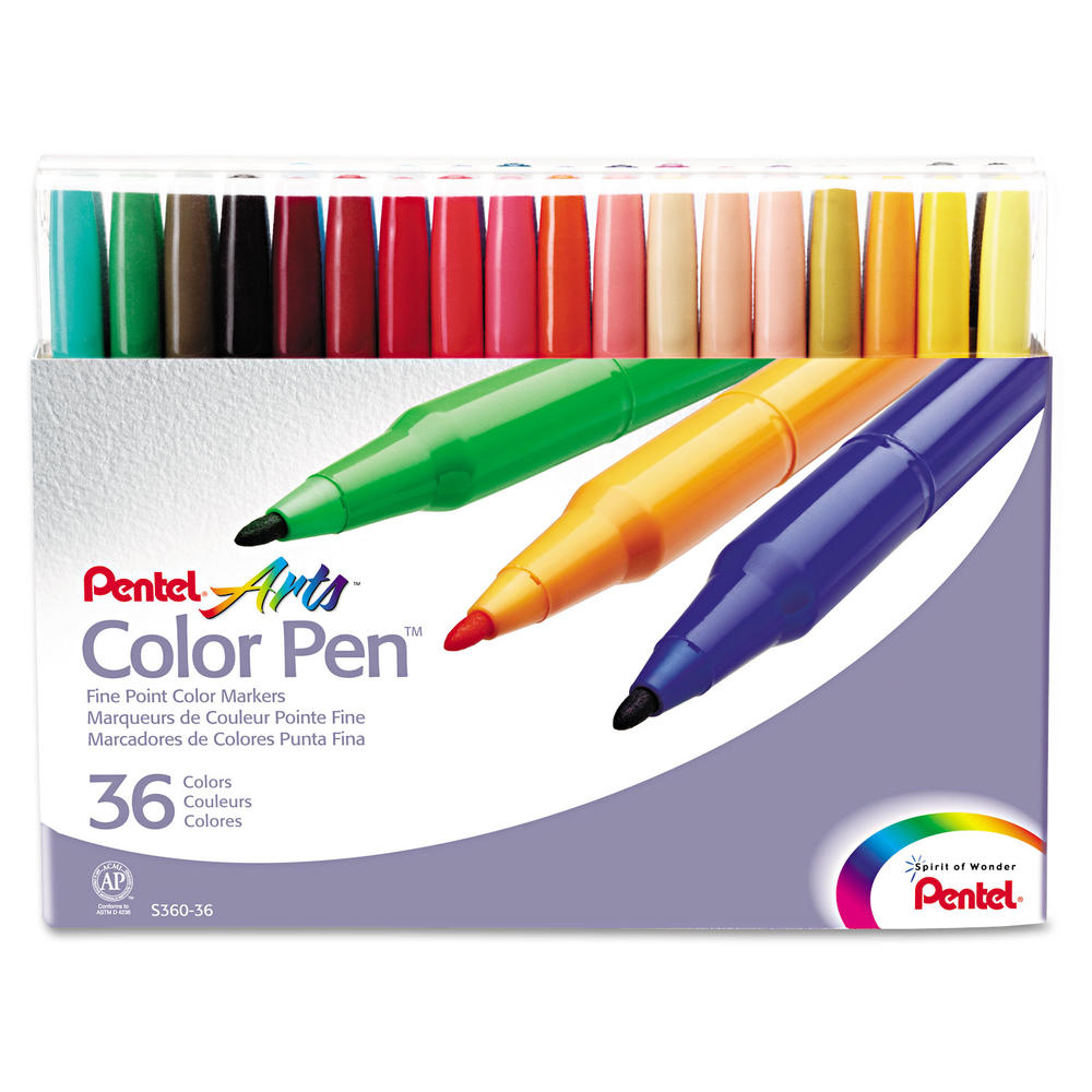 Pentel PENS36036  Fine Point Color Pen Set, 36 Assorted Colors, 36/Set