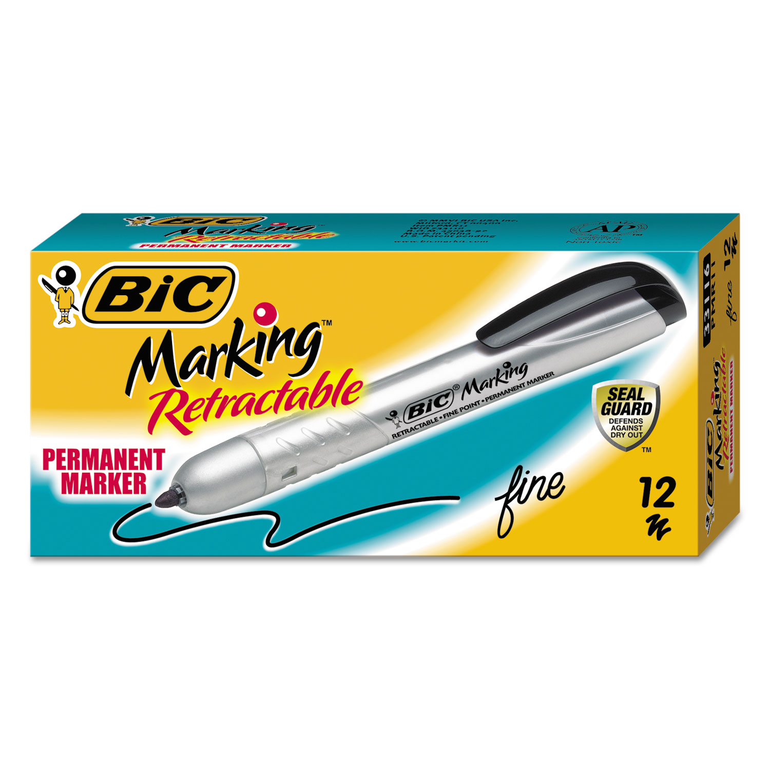 Bic Bicpmr11bk Marking Retractable Permanent Marker Fine Tip Black Dozen