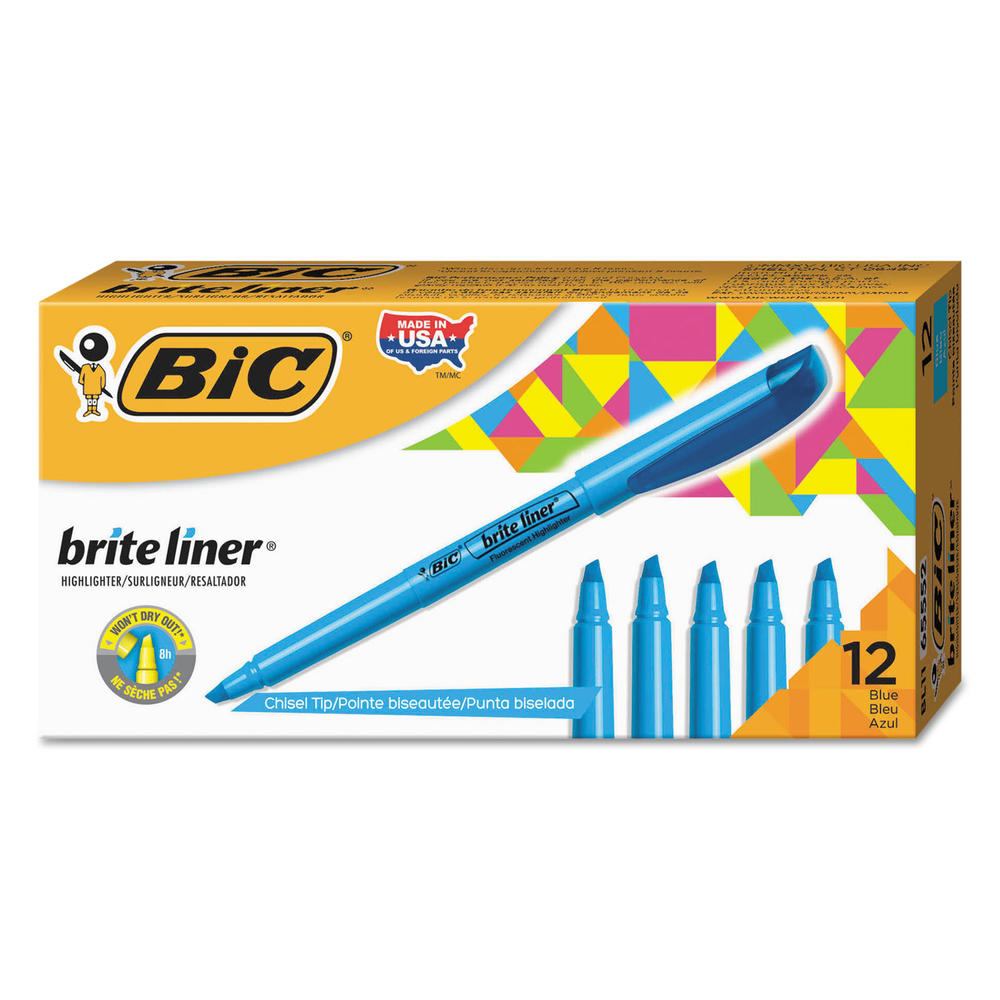 BIC BICBL11BE  Brite Liner Highlighter, Chisel Tip, Fluorescent Blue, Dozen