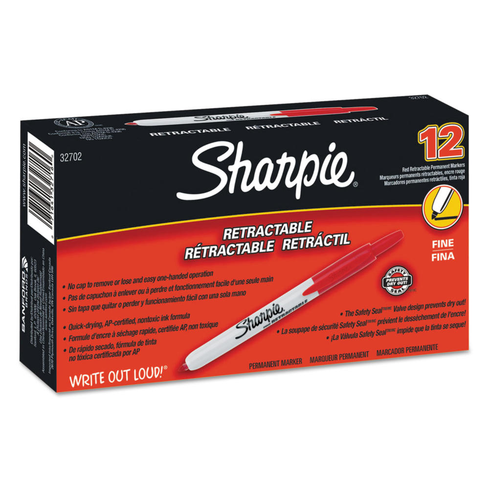 Sharpie SAN32702  Retractable Permanent Marker, Fine Point, Red