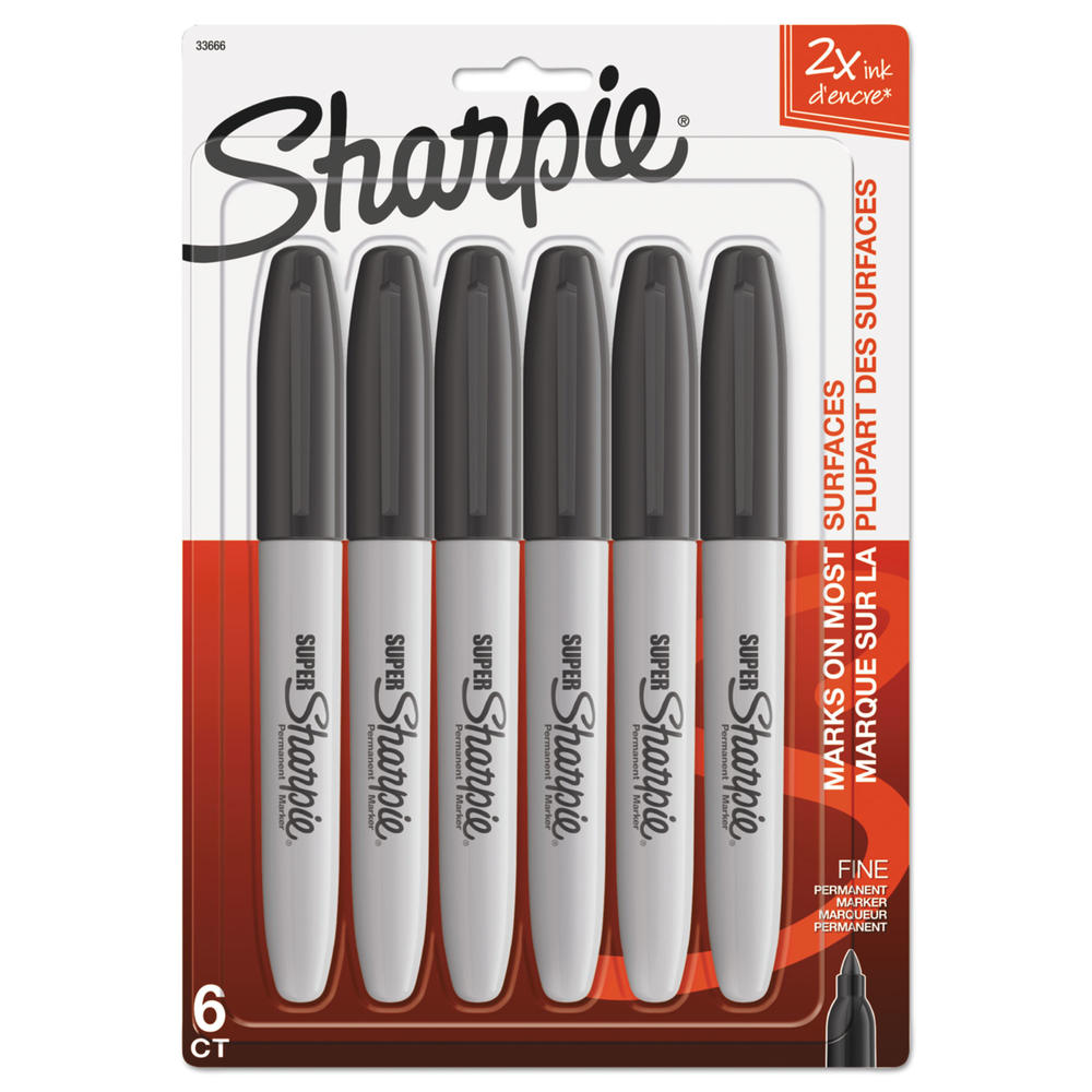 Sharpie SAN33666PP  Super Permanent Markers, Fine Point, Black, 6/Pack