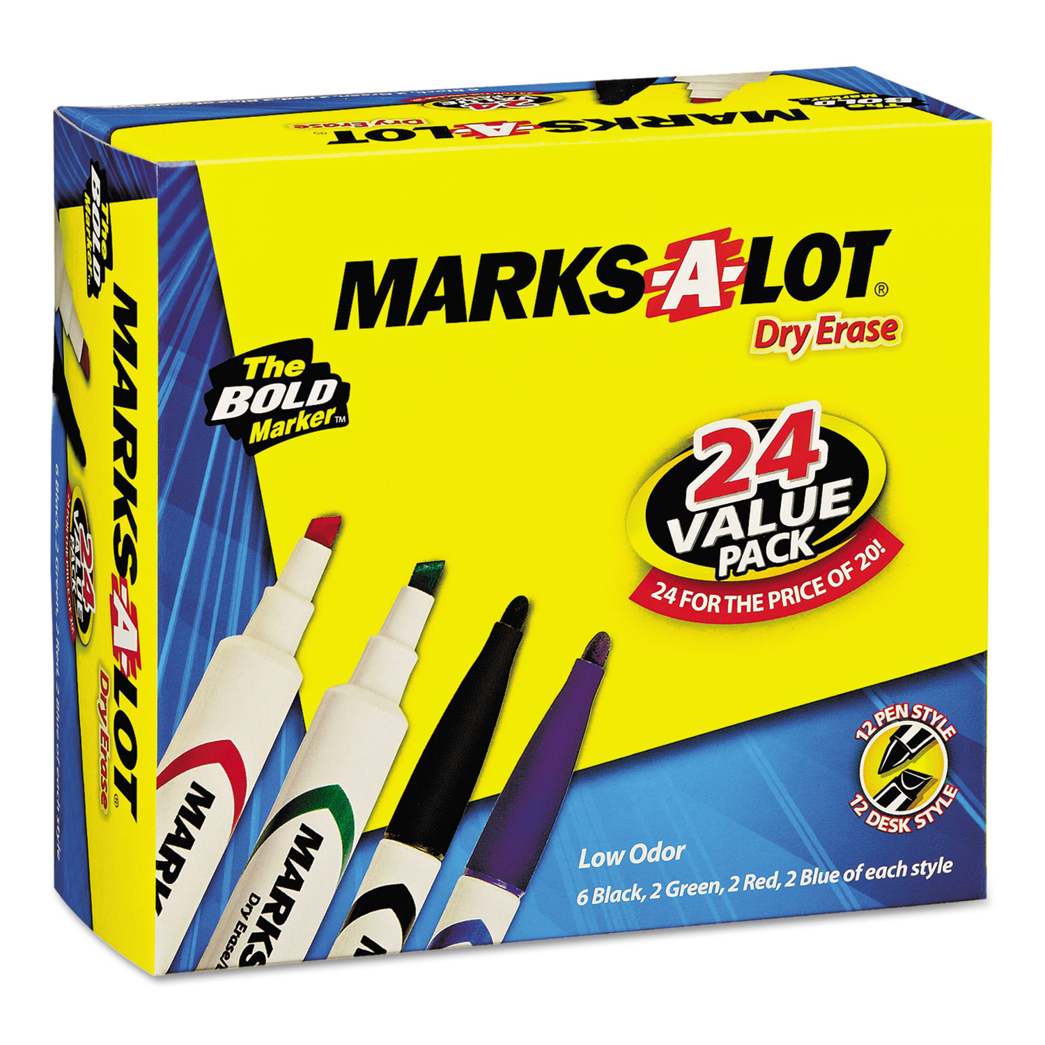 Marks-A-Lot AVE29870 Avery  Desk/Pen-Style Dry Erase Marker, Chisel/Bullet Tip, Assorted, 24/PK