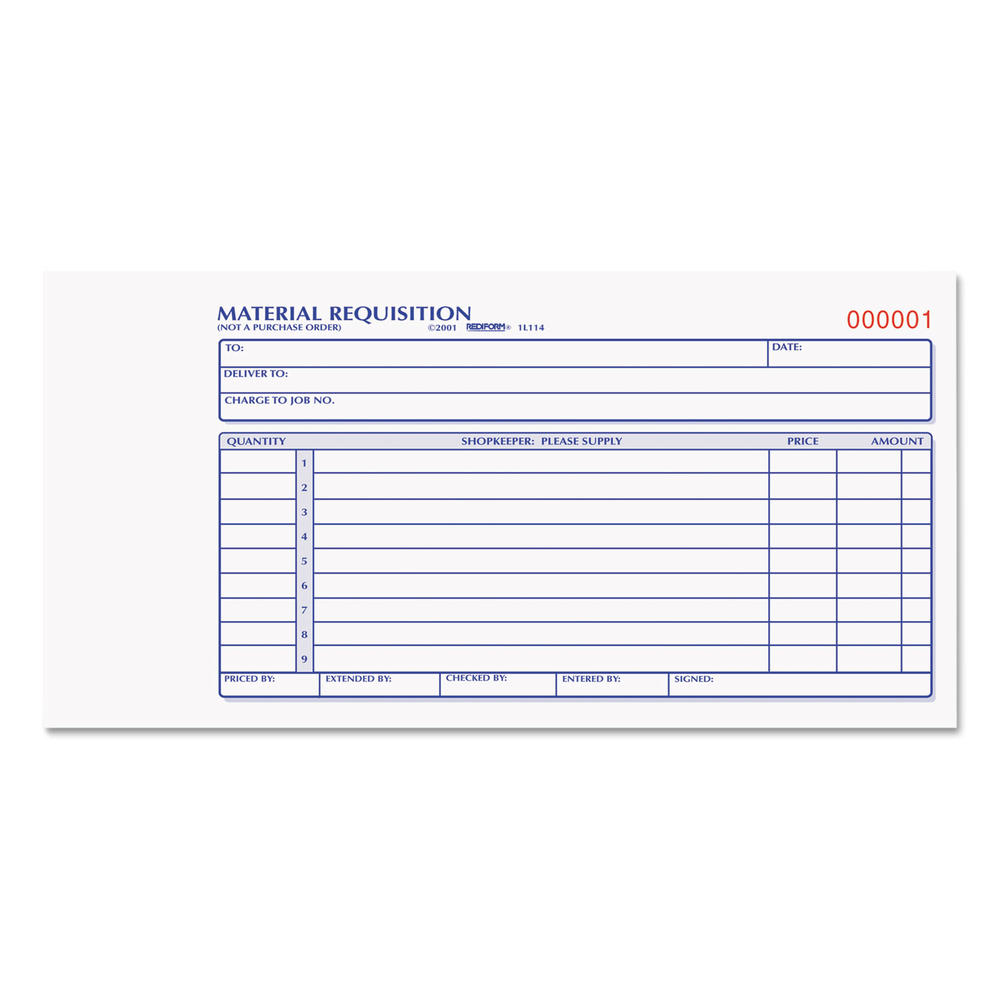 Rediform RED1L114 Material Requisition Book, 7 7/8 x 4 1/4, Two-Part Carbonless, 50-Set Book