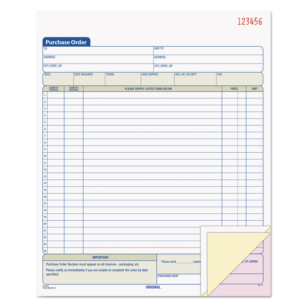 TOPS TOP46147 Purchase Order Book, 8 3/8 x 10 3/16, Three-Part Carbonless, 50 Sets/Book
