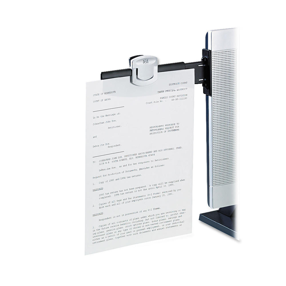 3M MMMDH240MB Swing Arm Copyholder, Adhesive Monitor Mount, Plastic, 30 Sheet Capacity, Black