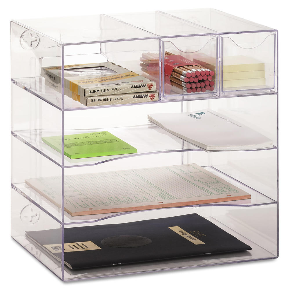 Rubbermaid RUB94600ROS Optimizers Four-Way Organizer with Drawers, Plastic, 10 x 13 1/4 x 13 1/4, Clear