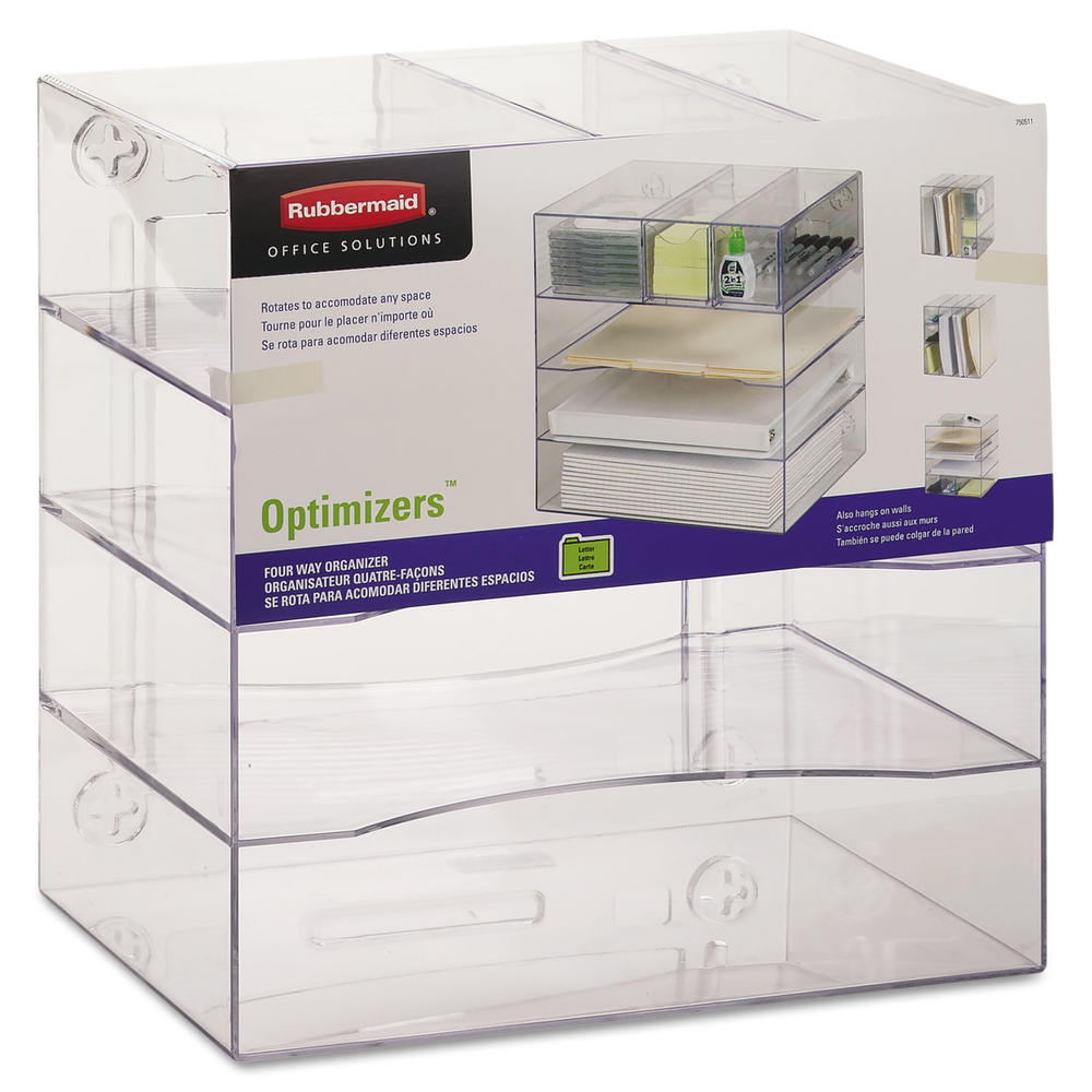 Rubbermaid RUB94600ROS Optimizers Four-Way Organizer with Drawers, Plastic, 10 x 13 1/4 x 13 1/4, Clear