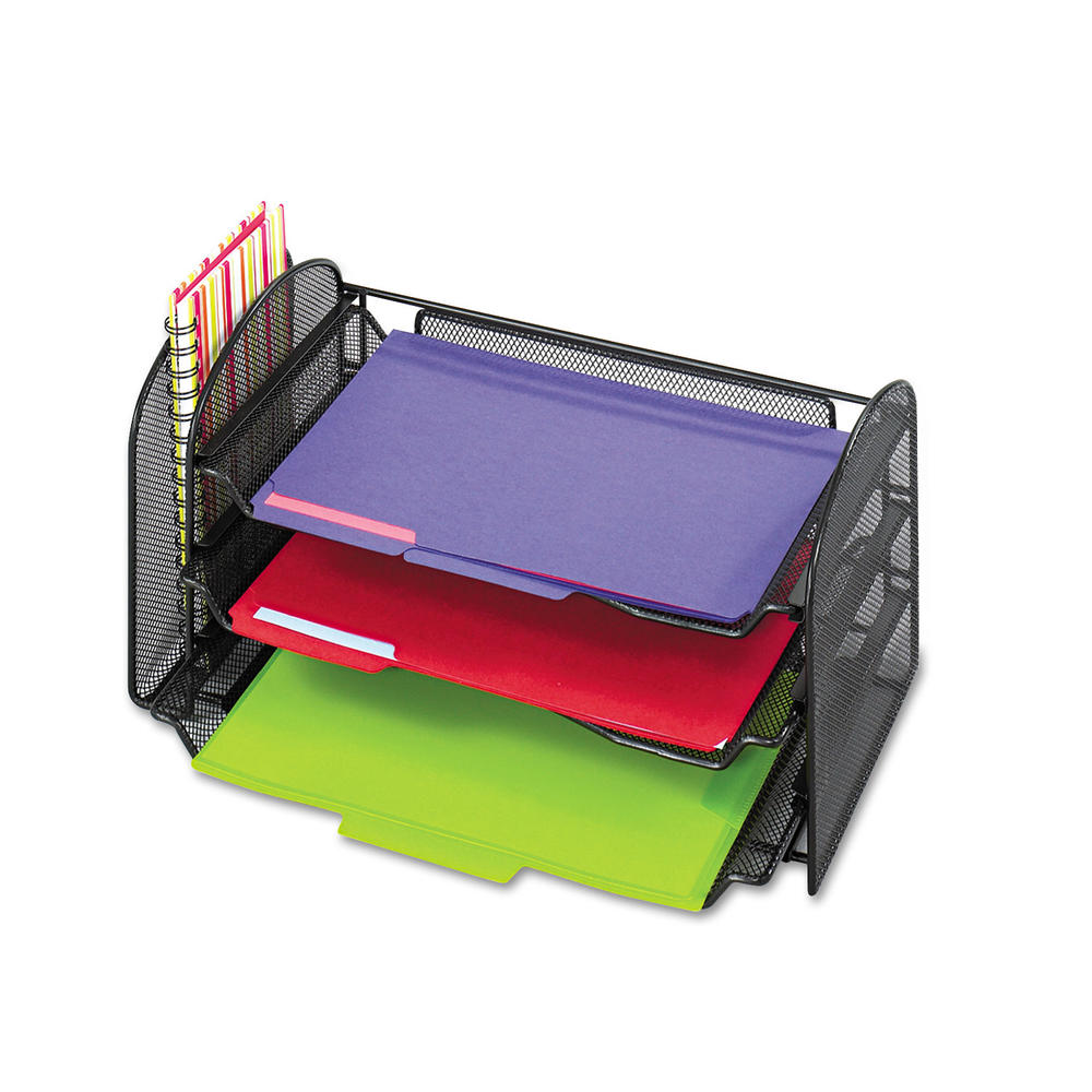 Safco SAF3265BL Mesh Desk Organizer, 1 Vertical/3 Horizontal Sections, 16 1/4 x 9 x 8, Black