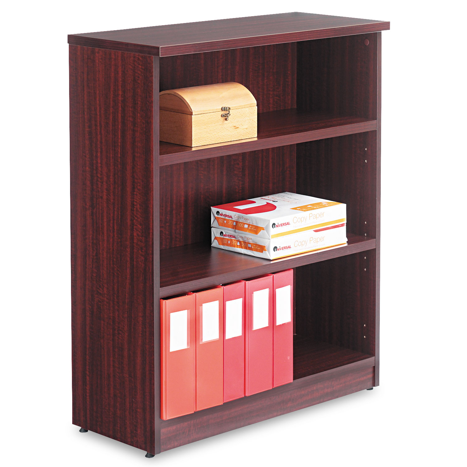 Alera Valencia Series Bookcase, Three-Shelf, 31 3/4w x 14d x 39 3/8h, Mahogany