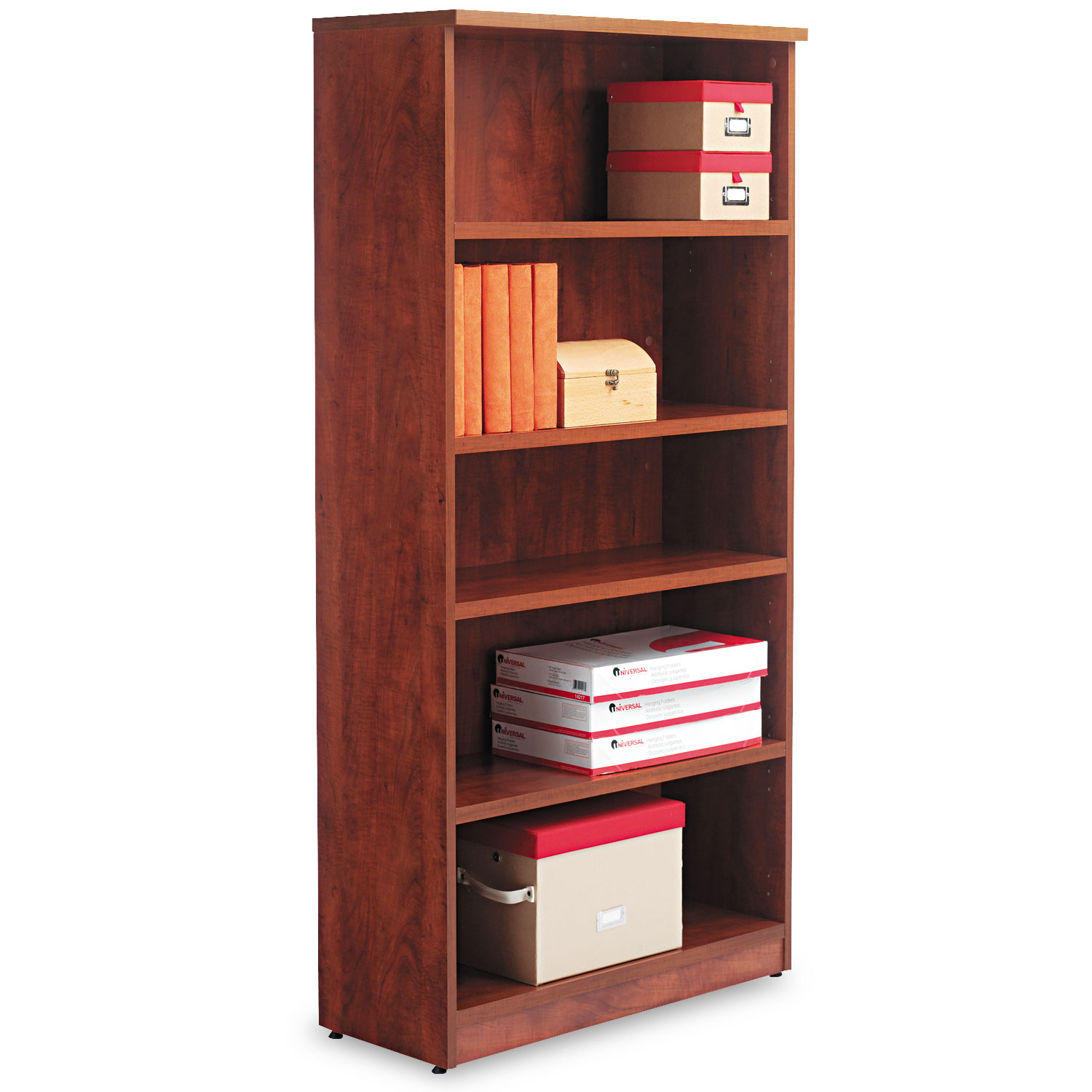 Alera Valencia Series Bookcase, Five-Shelf, 31 3/4w x 14d x 65h, Medium Cherry