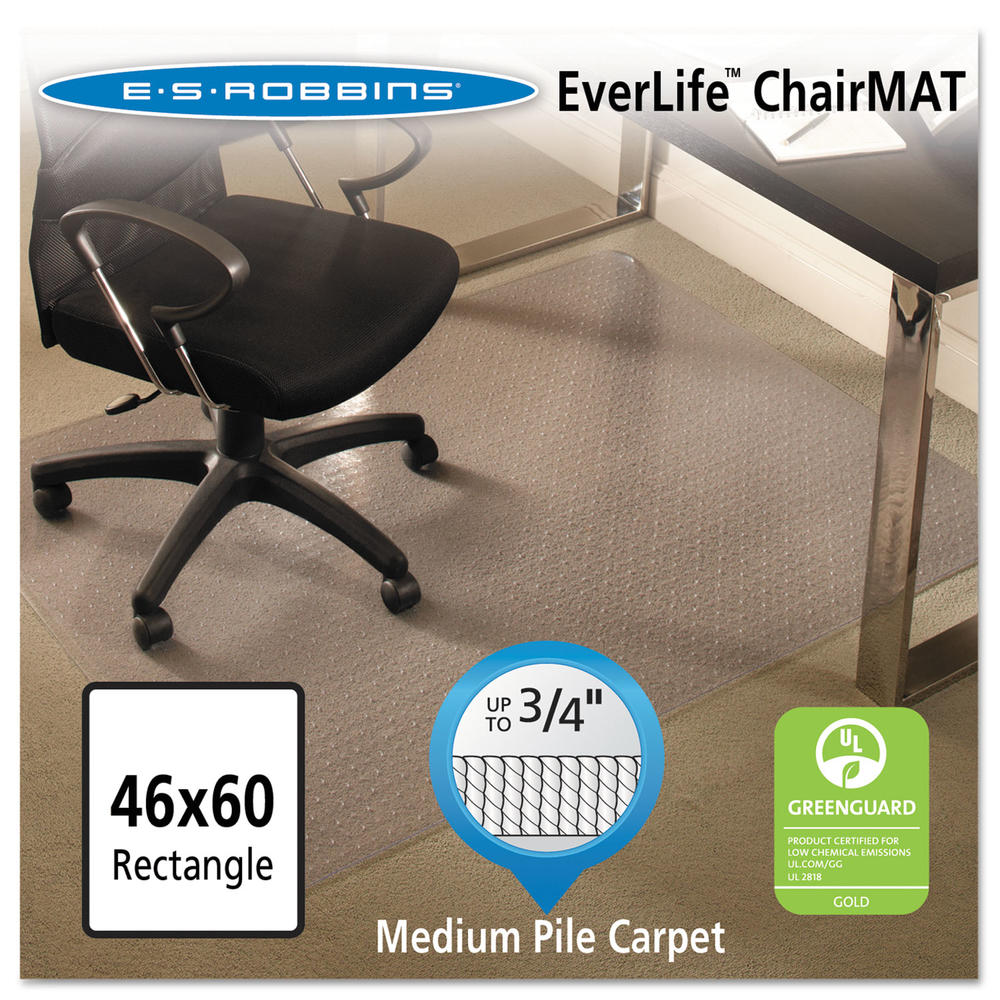 E.S. Robbins EverLife Chair Mats For Medium Pile Carpet, Rectangular, 46 x 60, Clear