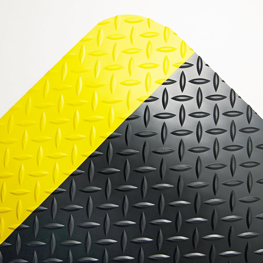 Crown Industrial Deck Plate Anti-Fatigue Mat, Vinyl, 36 x 60, Black/Yellow Border