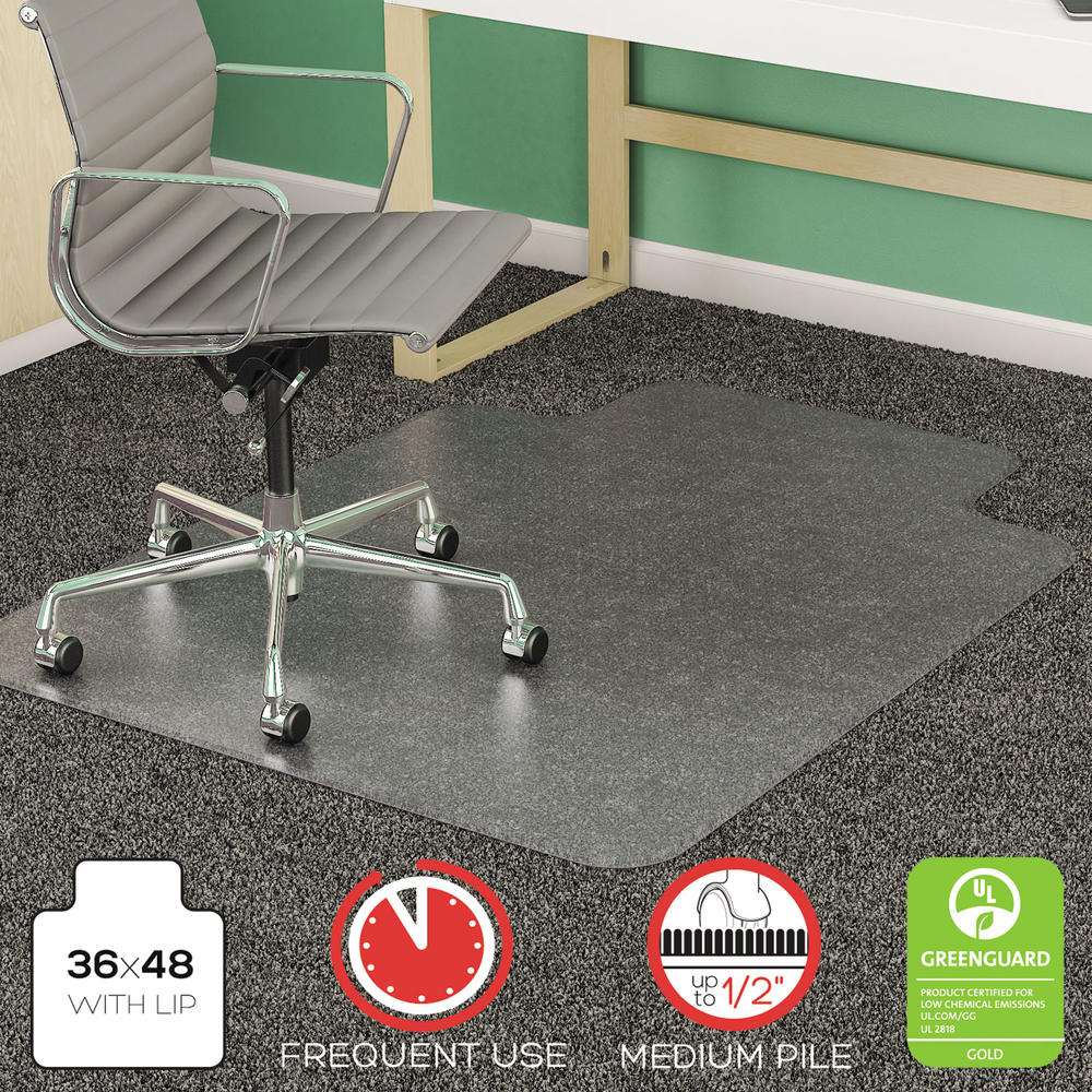 Deflect-O SuperMat Frequent Use Chair Mat, Medium Pile Carpet, Beveled, 36x48 w/Lip, Clear