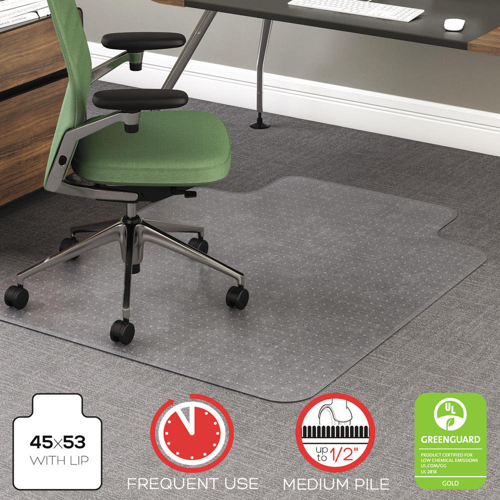 Deflect-O RollaMat Frequent Use Chair Mat for Medium Pile Carpet, 36 x 48 w/Lip, Clear