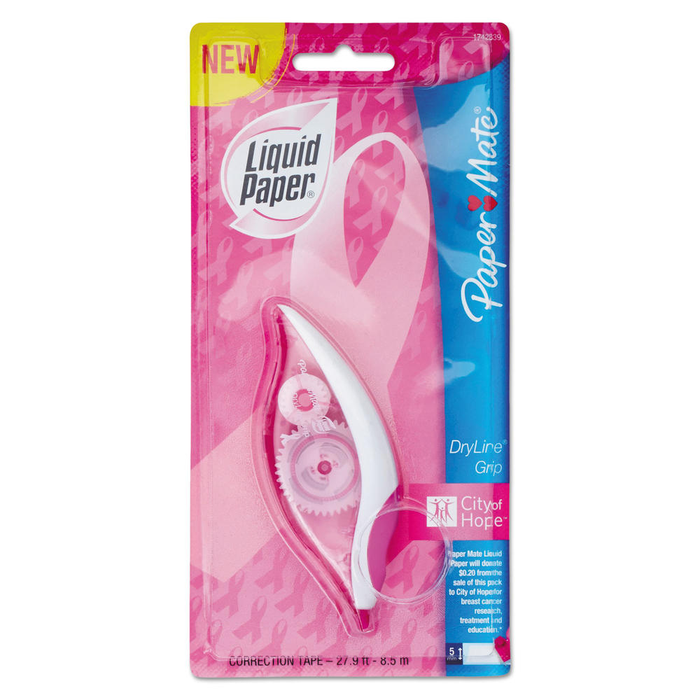 Liquid Paper PAP1742839 Paper Mate  Pink Ribbon DryLine Grip Correction Tape, Non-Refillable, 1/5" x 335"