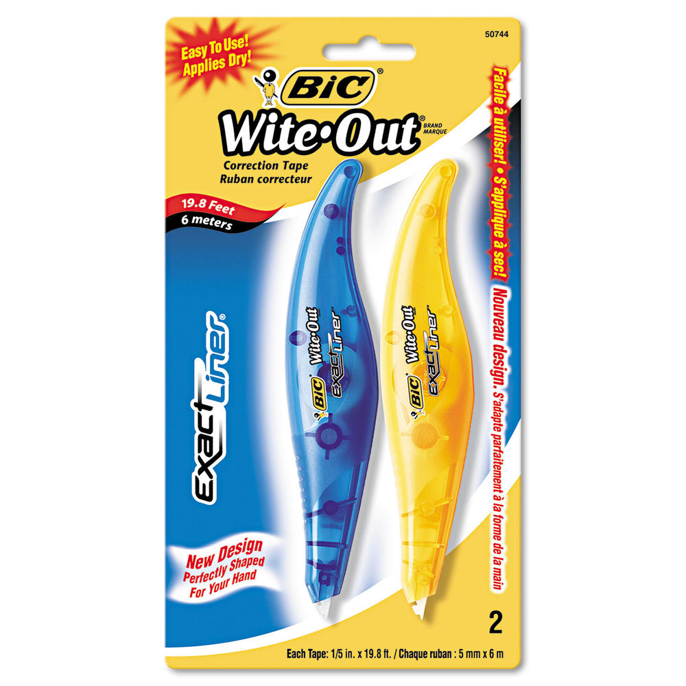 Wite-Out BICWOELP21 BIC  Exact Liner Correction Tape, 1/5" x 236", Blue/Orange, 2/Pack