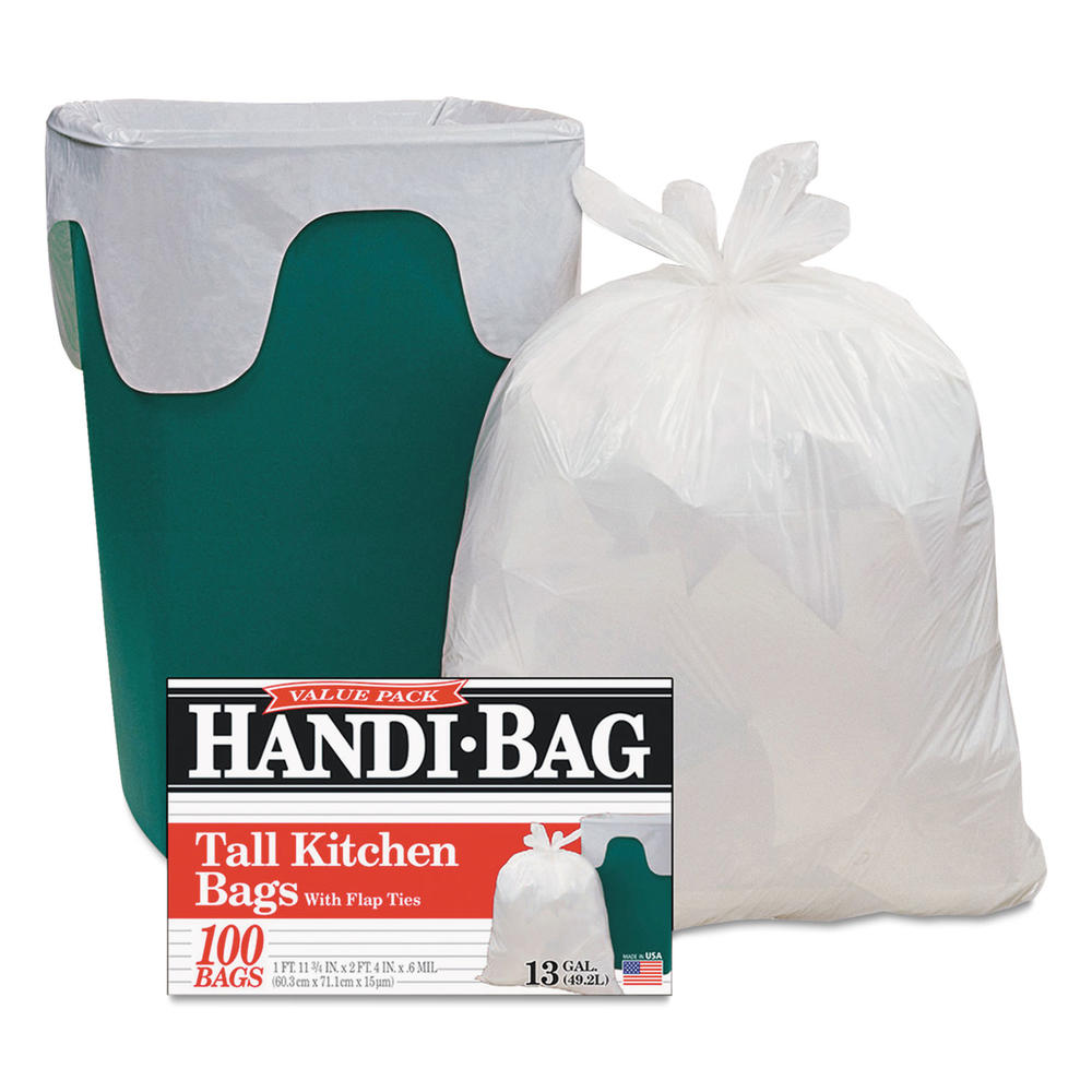 Handi-Bag WBIHAB6FK100 Super Value Pack Trash Bags, 13gal, 0.6mil, 23 3/4 x 28, White, 100/Box