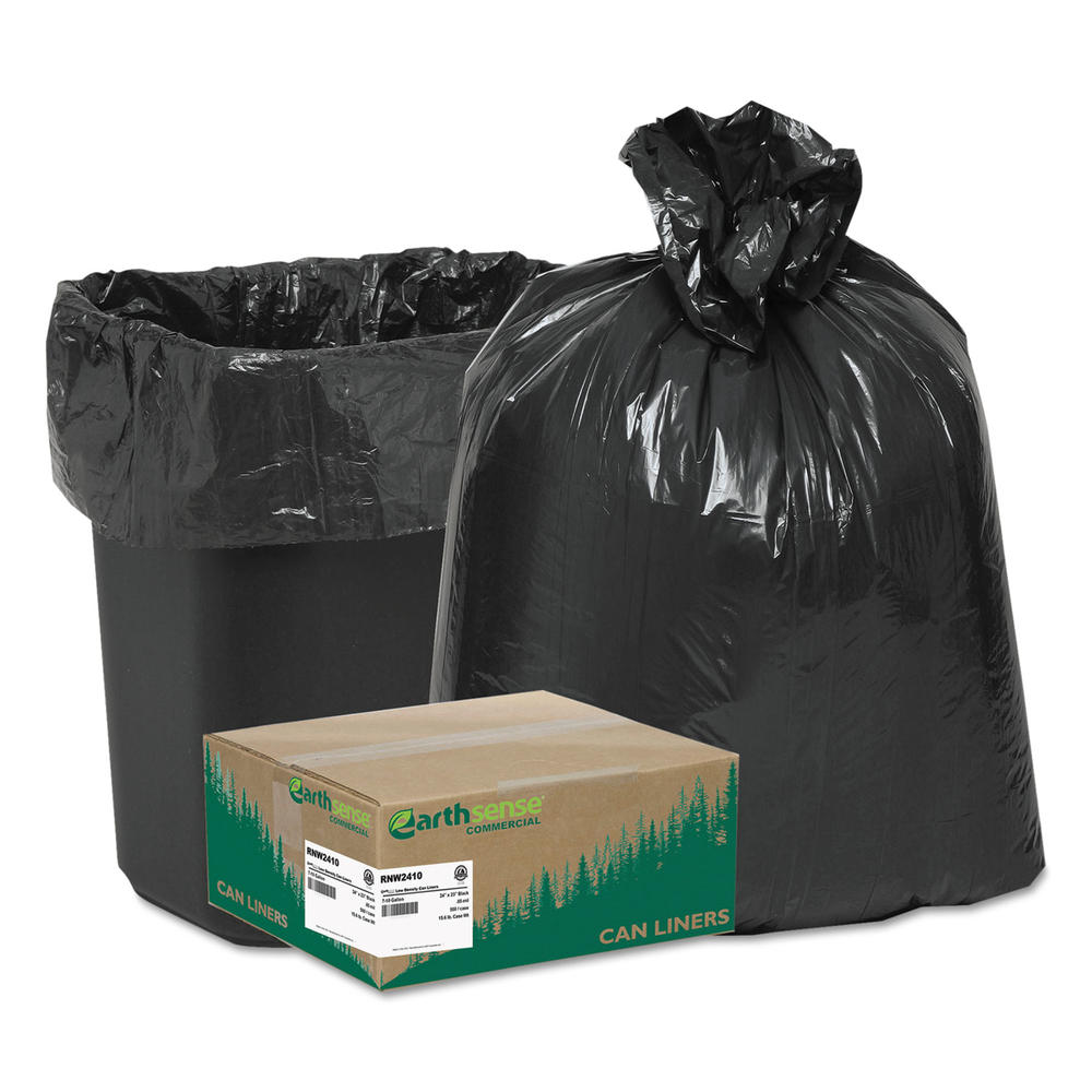EarthSense Commercial WBIRNW2410 Recycled Can Liners, 7-10gal, .85mil, 24 x 23, Black, 500/Carton