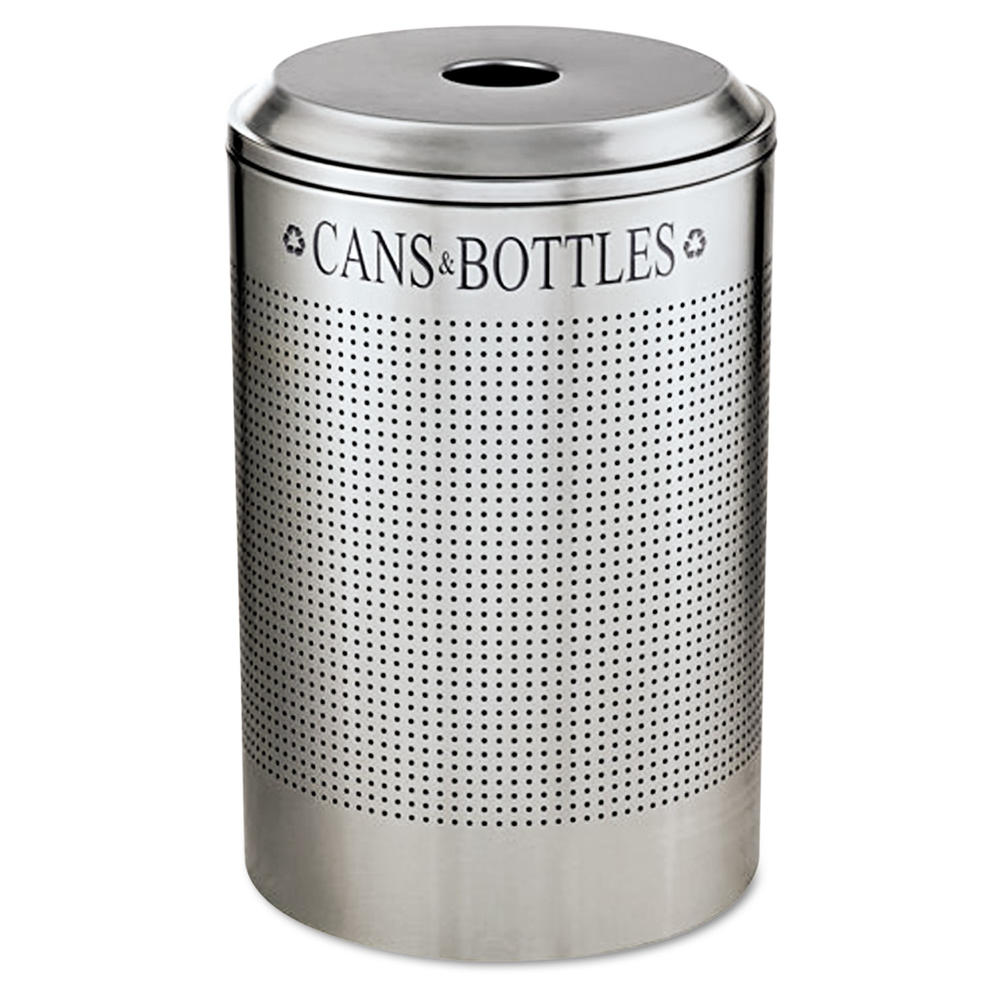 Rubbermaid RCPDRR24CSM  Commercial Silhouette Can/Bottle Recycling Receptacle, Round, Steel, 26gal, Silver