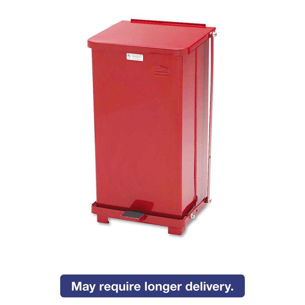 Rubbermaid RCPST12EPLRD Commercial Defenders Biohazard Step Can, Square, Steel, 12gal, Red