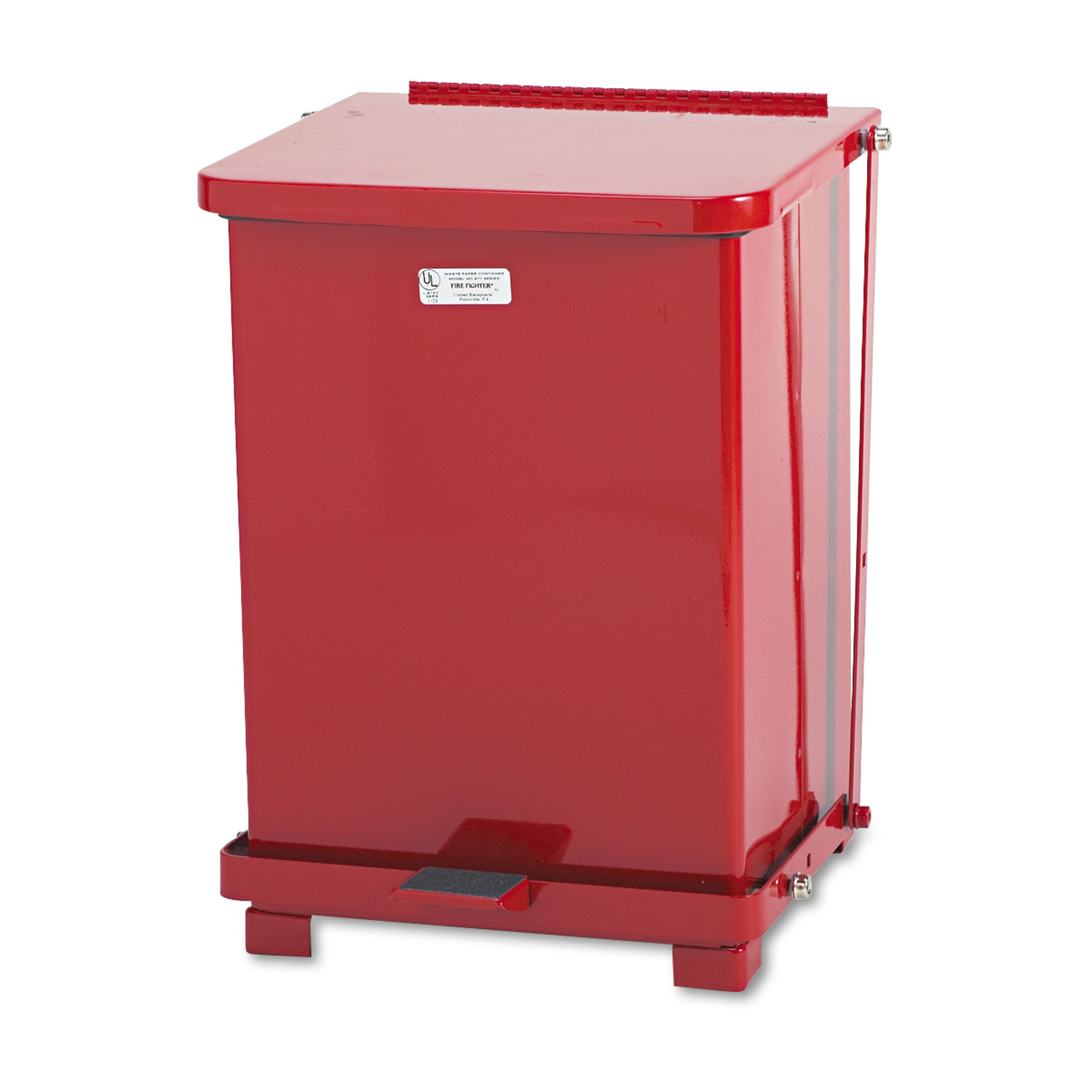 Rubbermaid RCPST7ERDPL Commercial Defenders Biohazard Step Can, Square, Steel, 7gal, Red