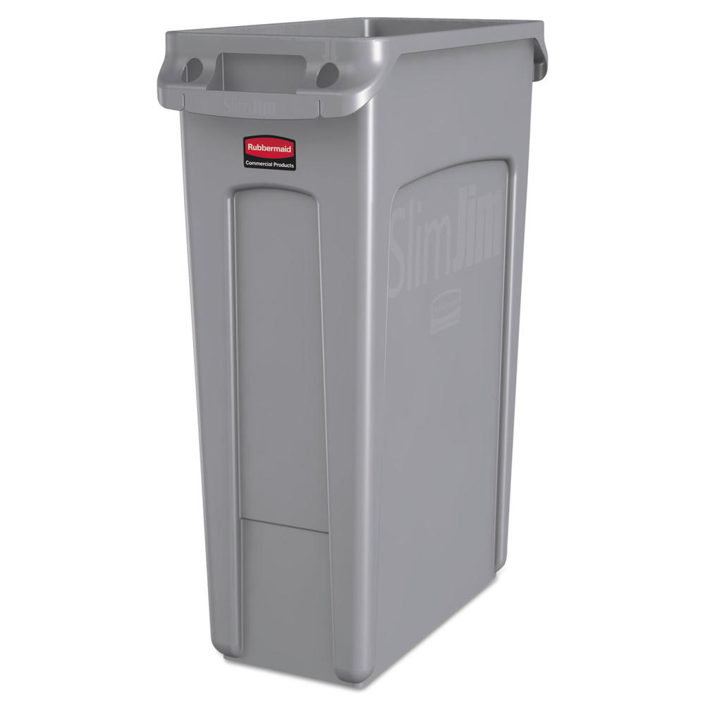 Rubbermaid RCP354060GY Commercial Slim Jim Receptacle w/Venting Channels, Rectangular, Plastic, 23gal, Gray