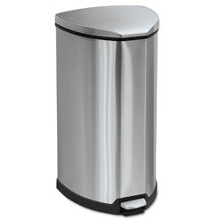 Safco Step-On Waste Receptacle, Triangular, Stainless Steel, 10gal, Chrome/Black