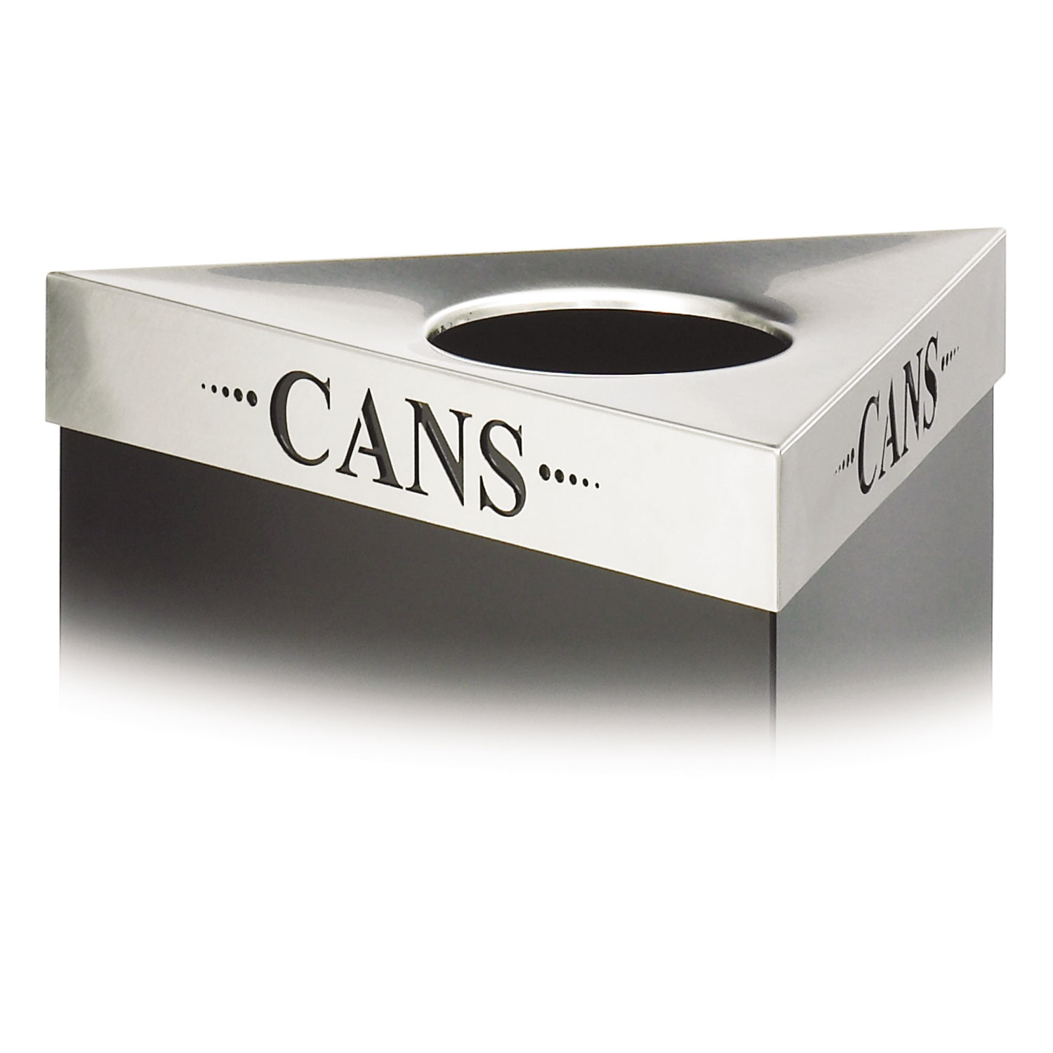 Safco SAF9560CZ  Trifecta Waste Receptacle Lid, Laser Cut "CANS" Inscription, Stainless Steel