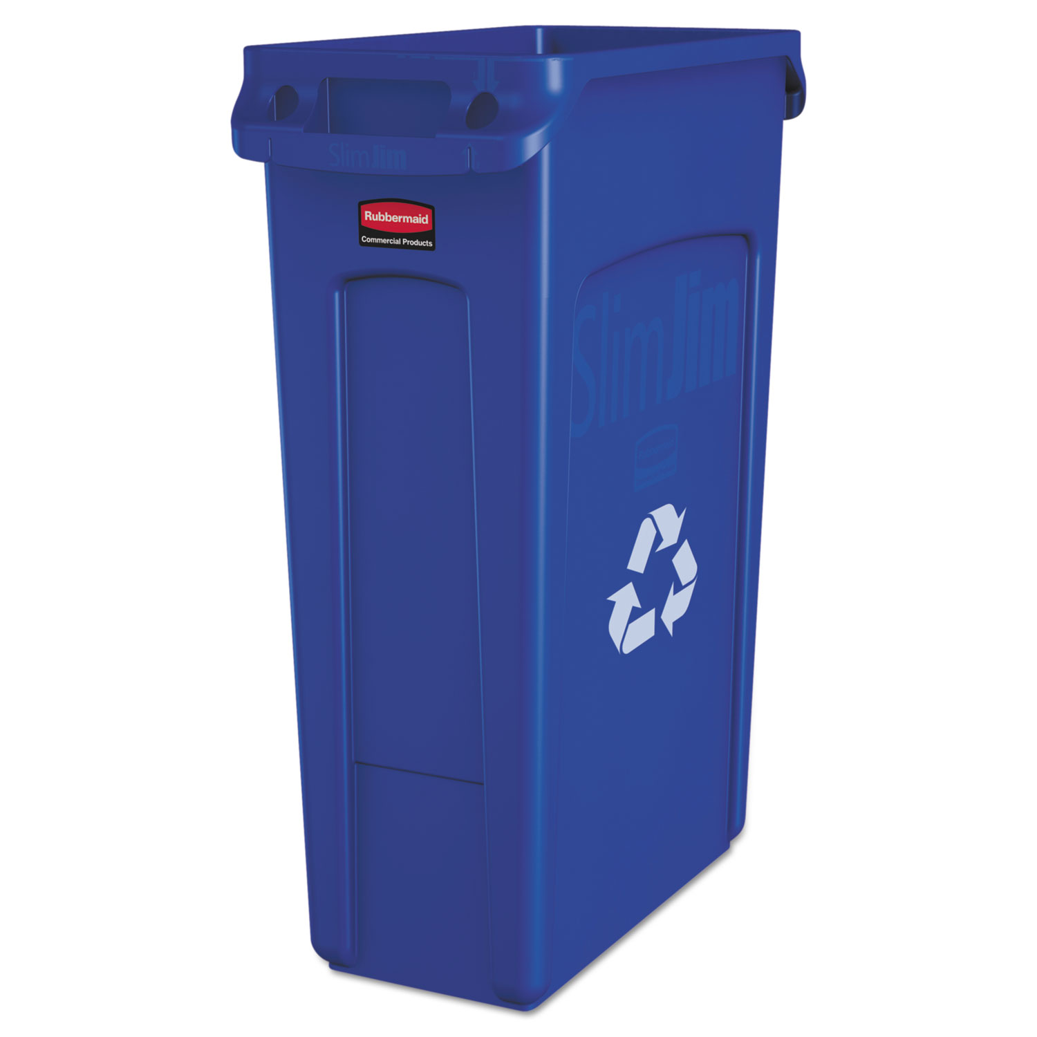 Rubbermaid RCP354007BE Commercial Slim Jim Recycling Container w/Venting Channels, Plastic, 23gal, Blue