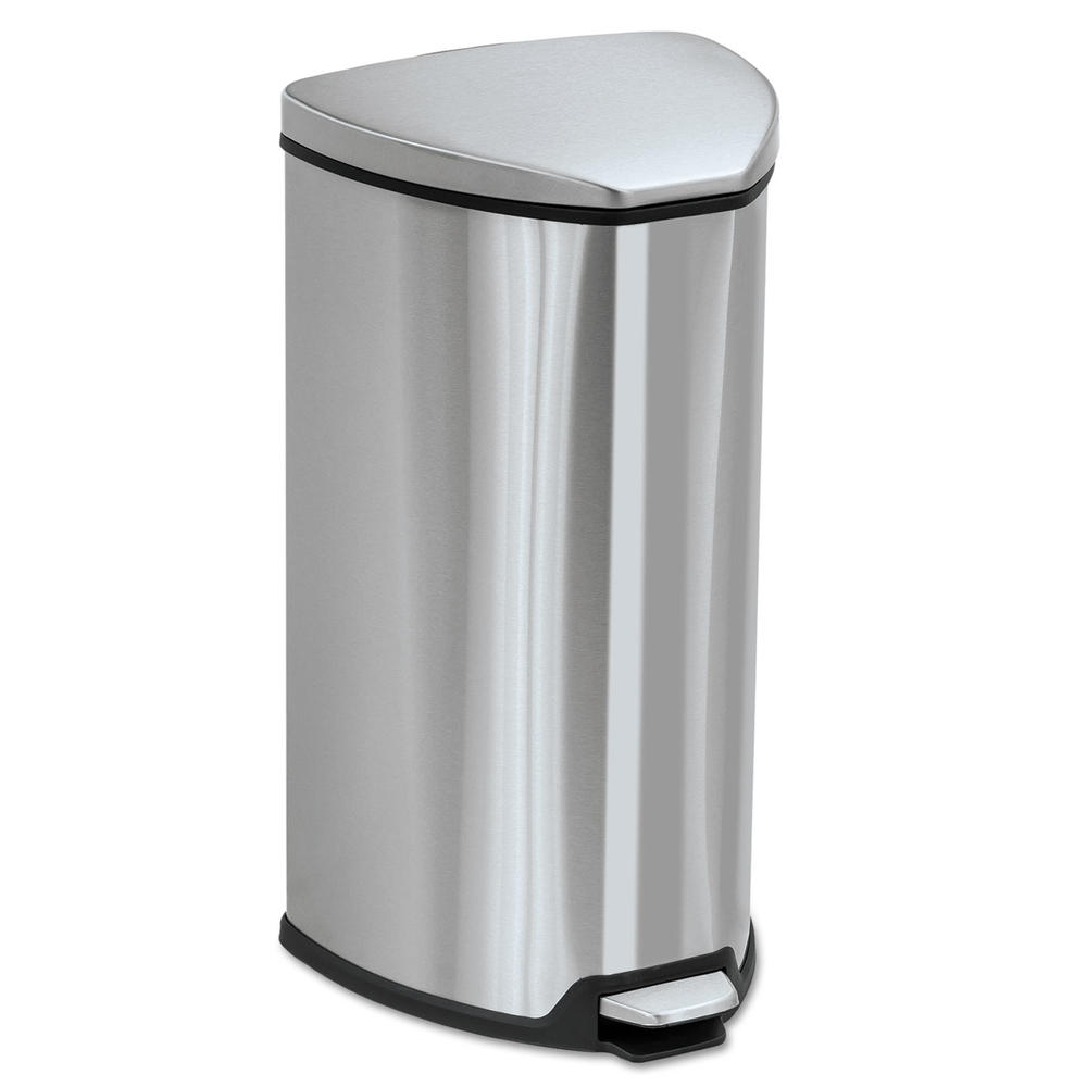 Safco SAF9686SS Step-On Waste Receptacle, Triangular, Stainless Steel, 7gal, Chrome/Black