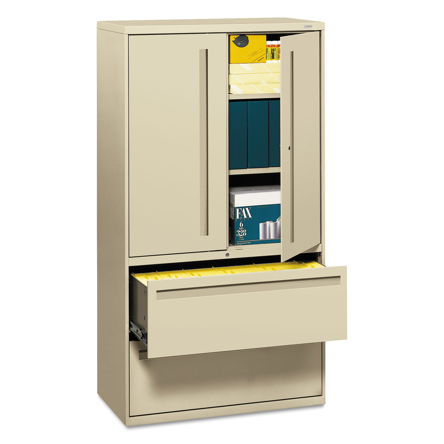 HON 700 Series Lateral File w/Storage Cabinet, 36w x 19-1/4d, Putty