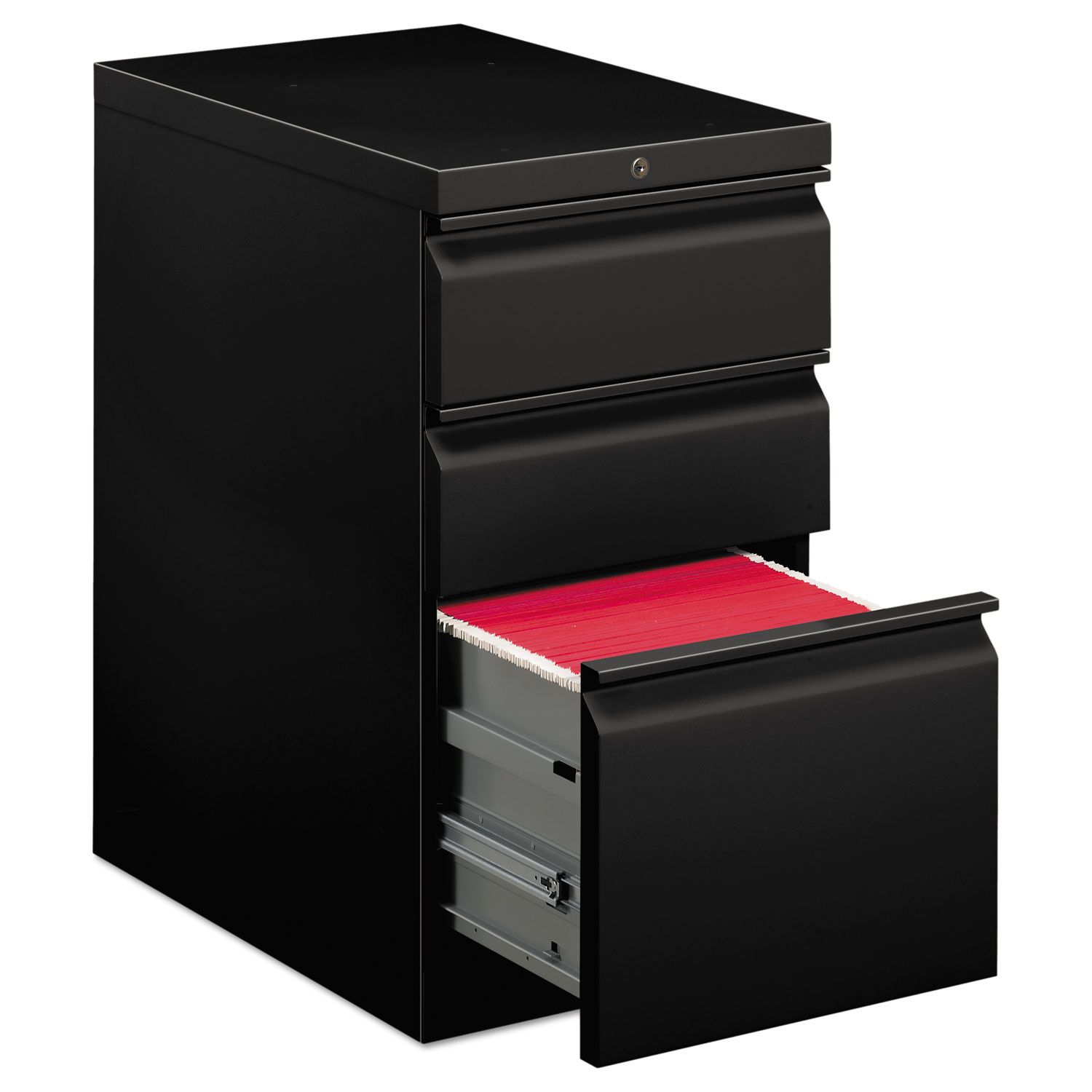 HON Efficiencies Mobile Pedestal File with One File/Two Box Drawers, 22-7/8d, Black