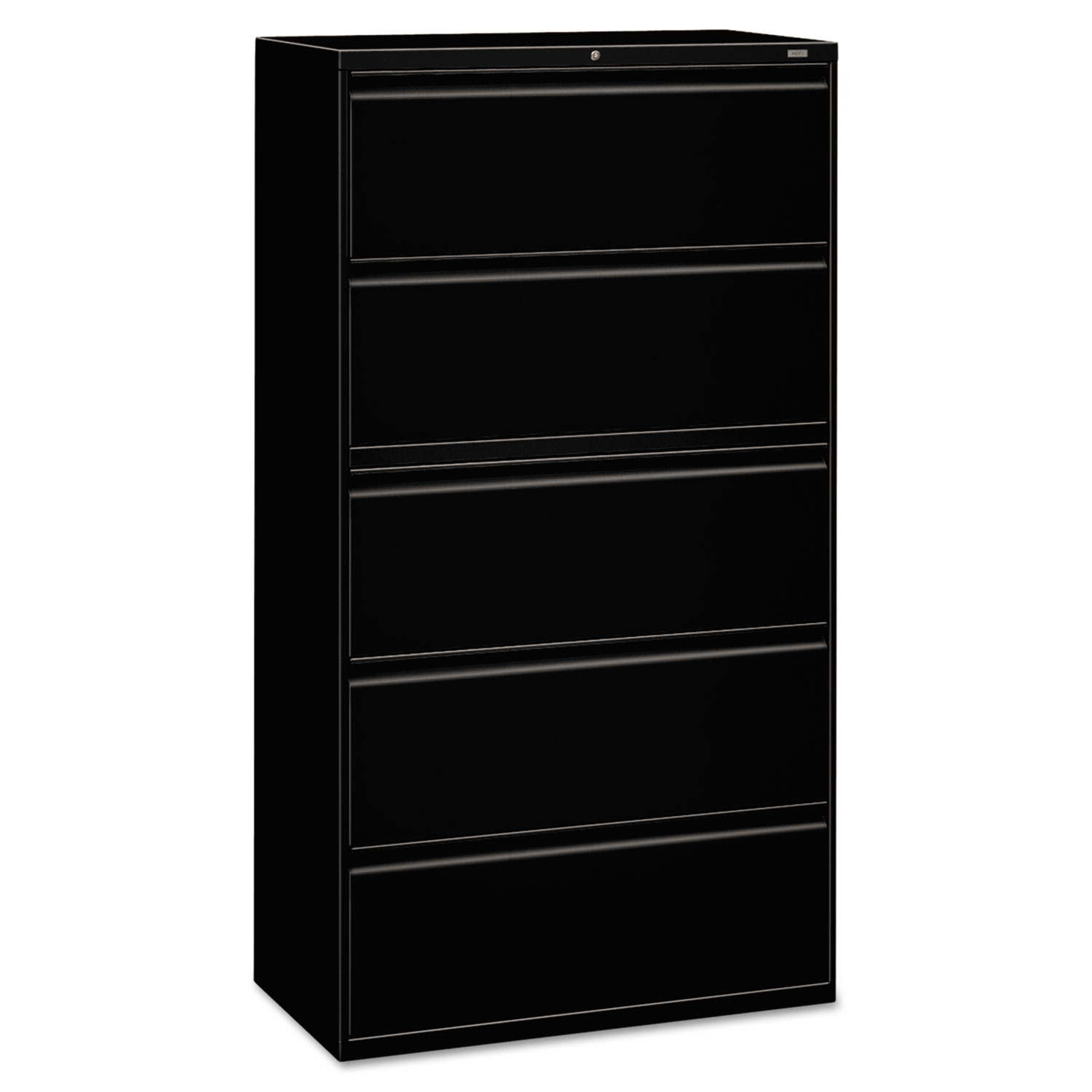 HON  800 Series Five-Drawer Lateral File, Roll-Out/Posting Shelves, 42w x 67h, Black