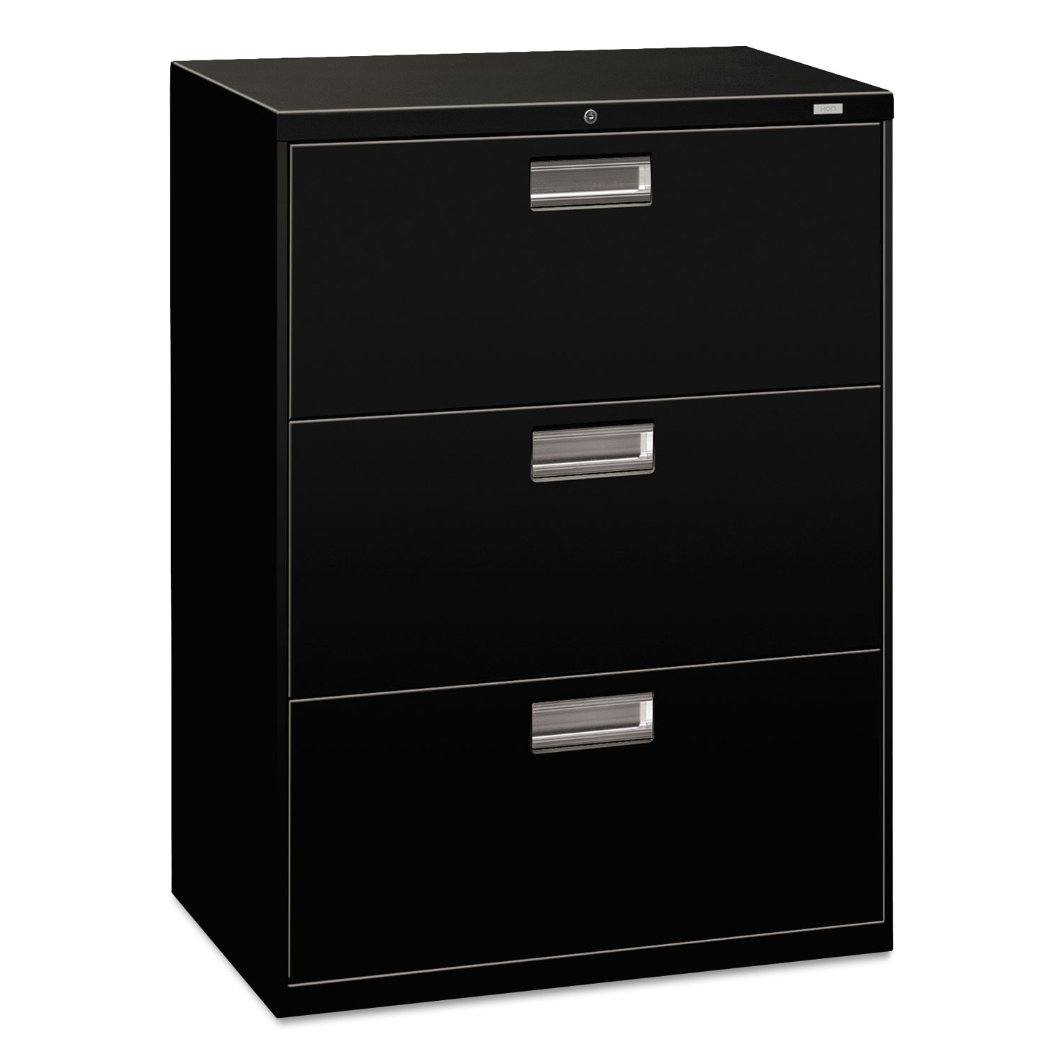 HON 600 Series Three-Drawer Lateral File, 30w x 19-1/4d, Black