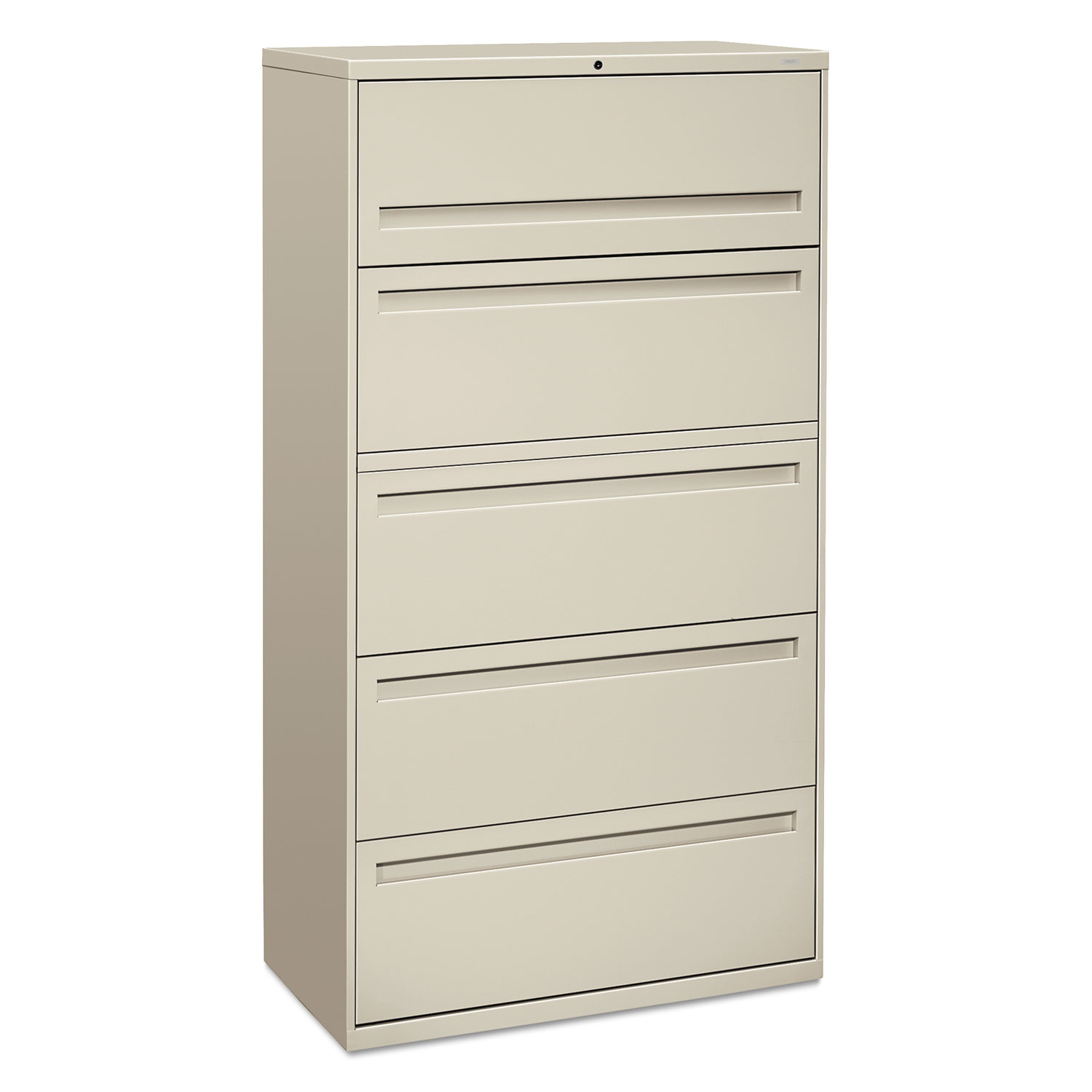 HON  700 Series Five-Drawer Lateral File w/Roll-Out & Posting Shelf, 36w, Light Gray