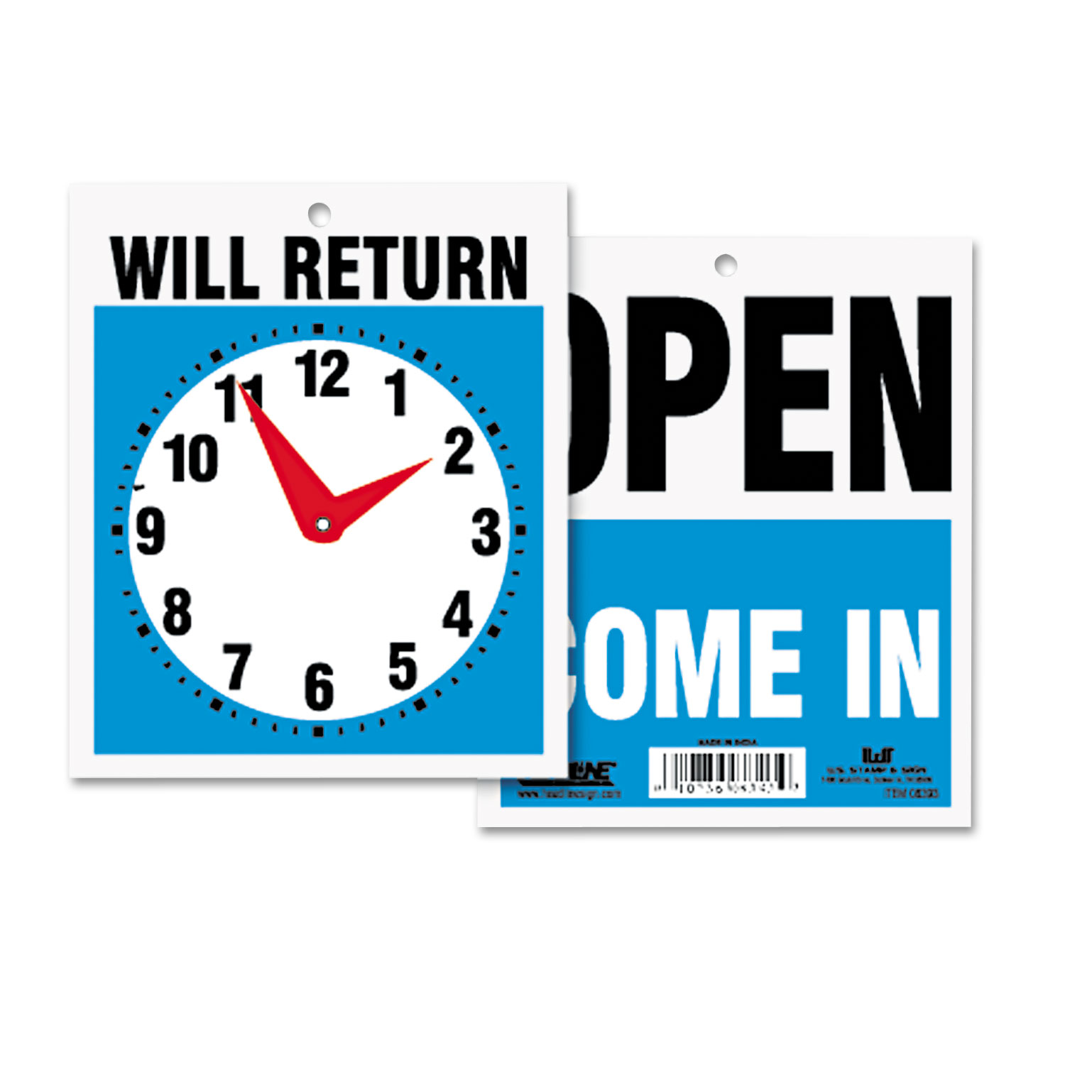 Headline Sign USS9382 Double-Sided Open/Will Return Sign w/Clock Hands, Plastic, 7 1/2 x 9