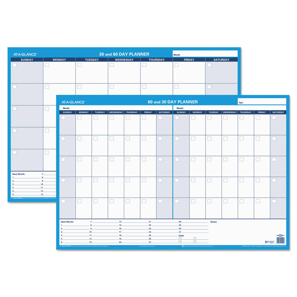 AT-A-GLANCE AAGPM23328 30/60-Day Undated Horizontal Erasable Wall Planner, 36 x 24, White/Blue,