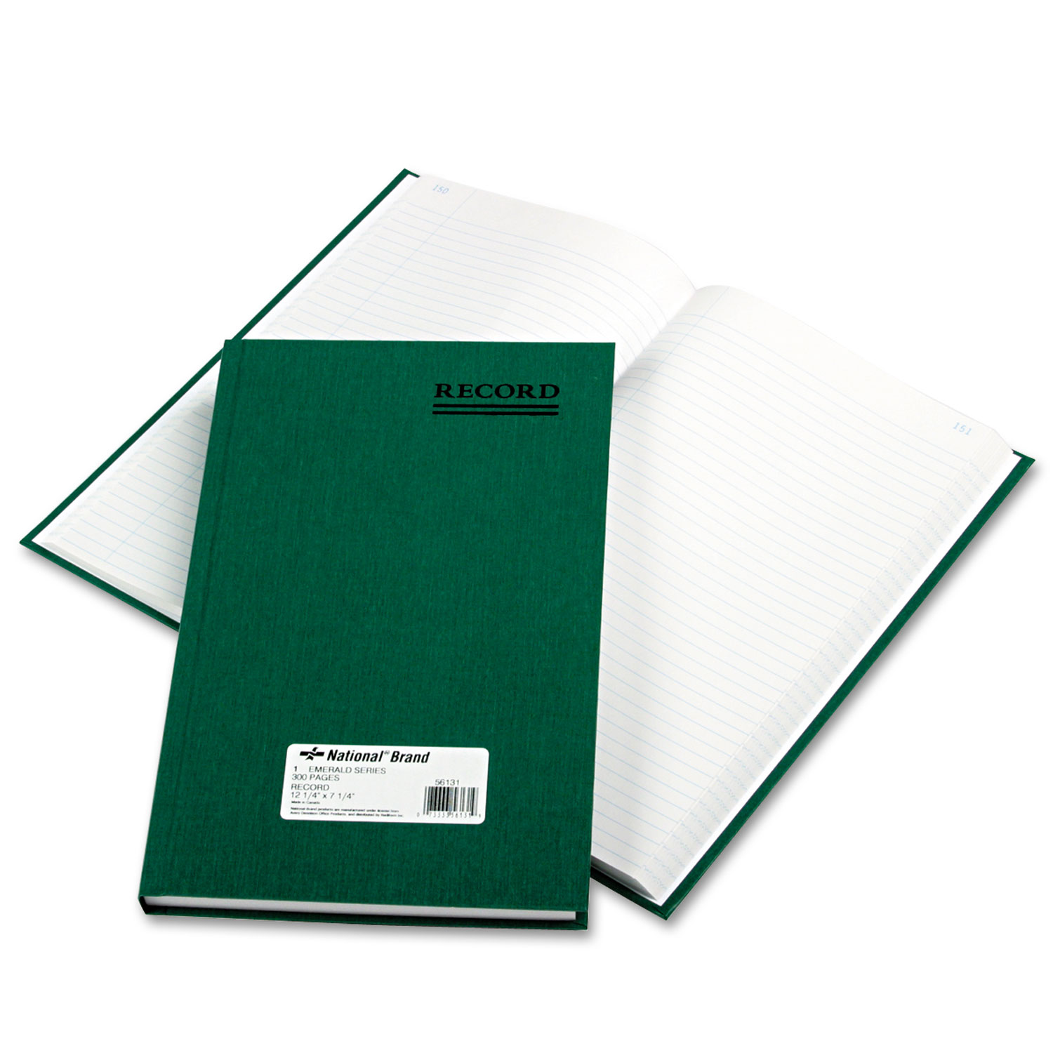 National Brand RED56131 Emerald Series Account Book, Green Cover, 300 Pages, 12 1/4 x 7 1/4