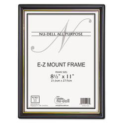 NUDELL EZ Mount Document Frame w/Trim Accent, Plastic, 8-1/2 x 11, Black/Gold, 18/CT
