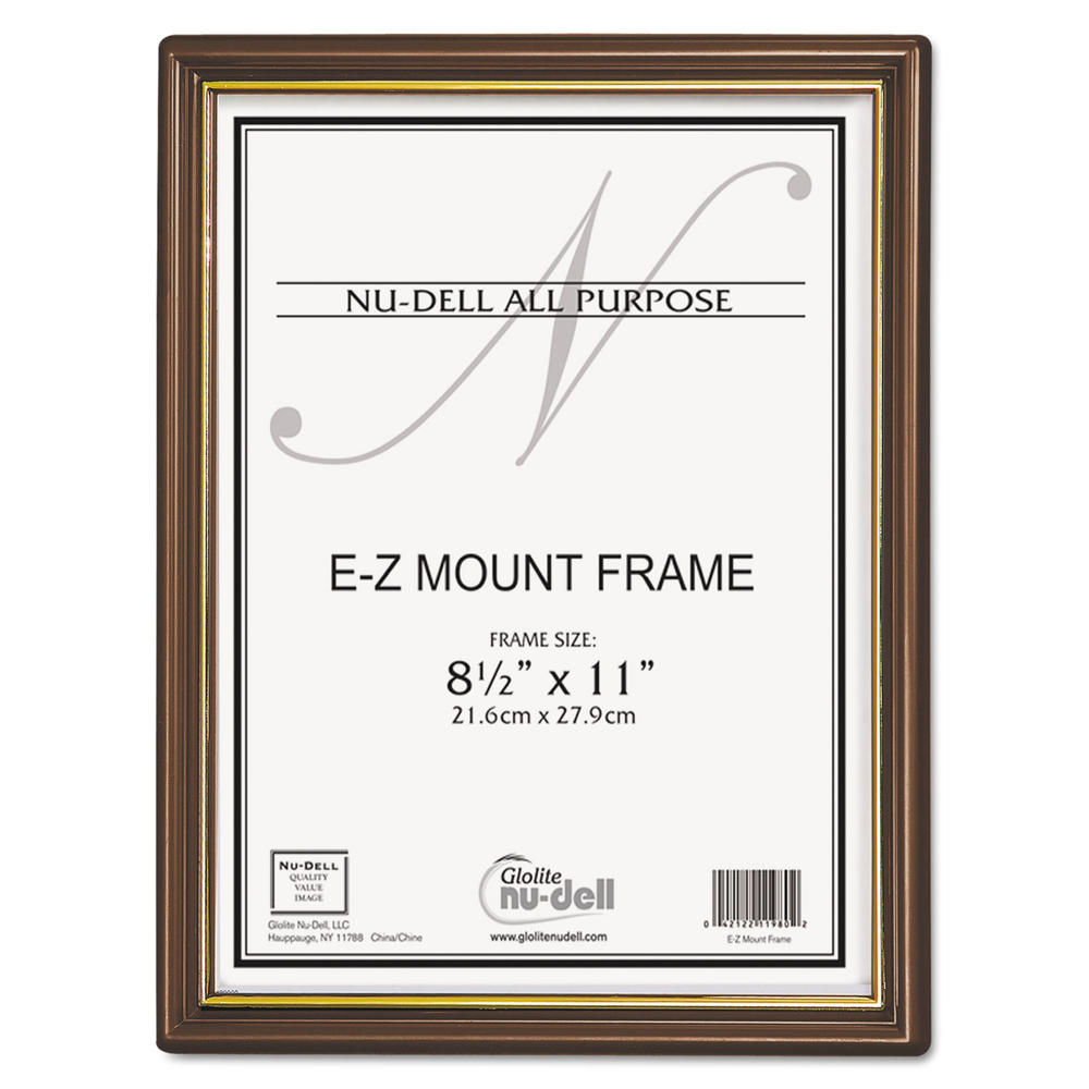 NUDELL EZ Mount Document Frame with Trim Accent, Plastic, 8-1/2 x 11, Walnut/Gold