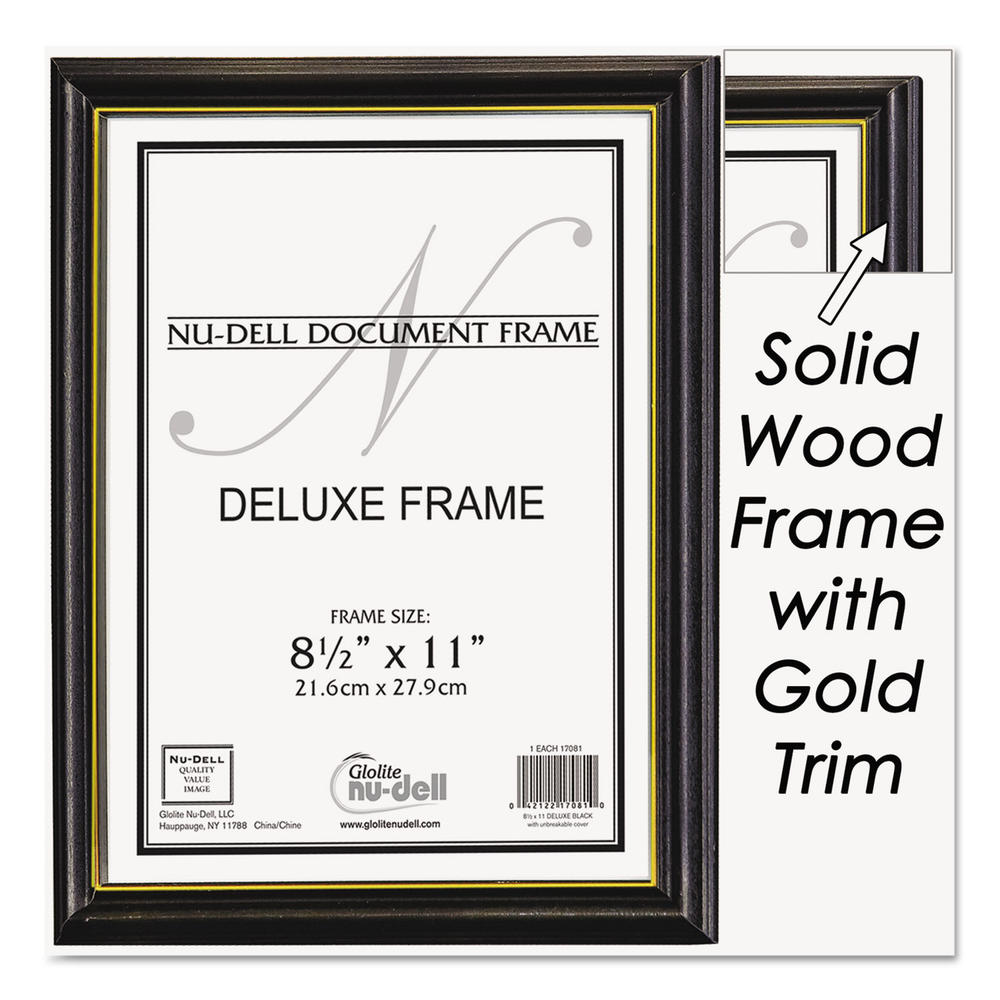 NUDELL Deluxe Wood Document Frame, Plastic Face, 8-1/2 x 11, Black