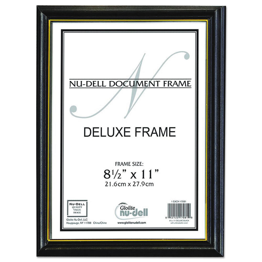 NUDELL Deluxe Wood Document Frame, Plastic Face, 8-1/2 x 11, Black