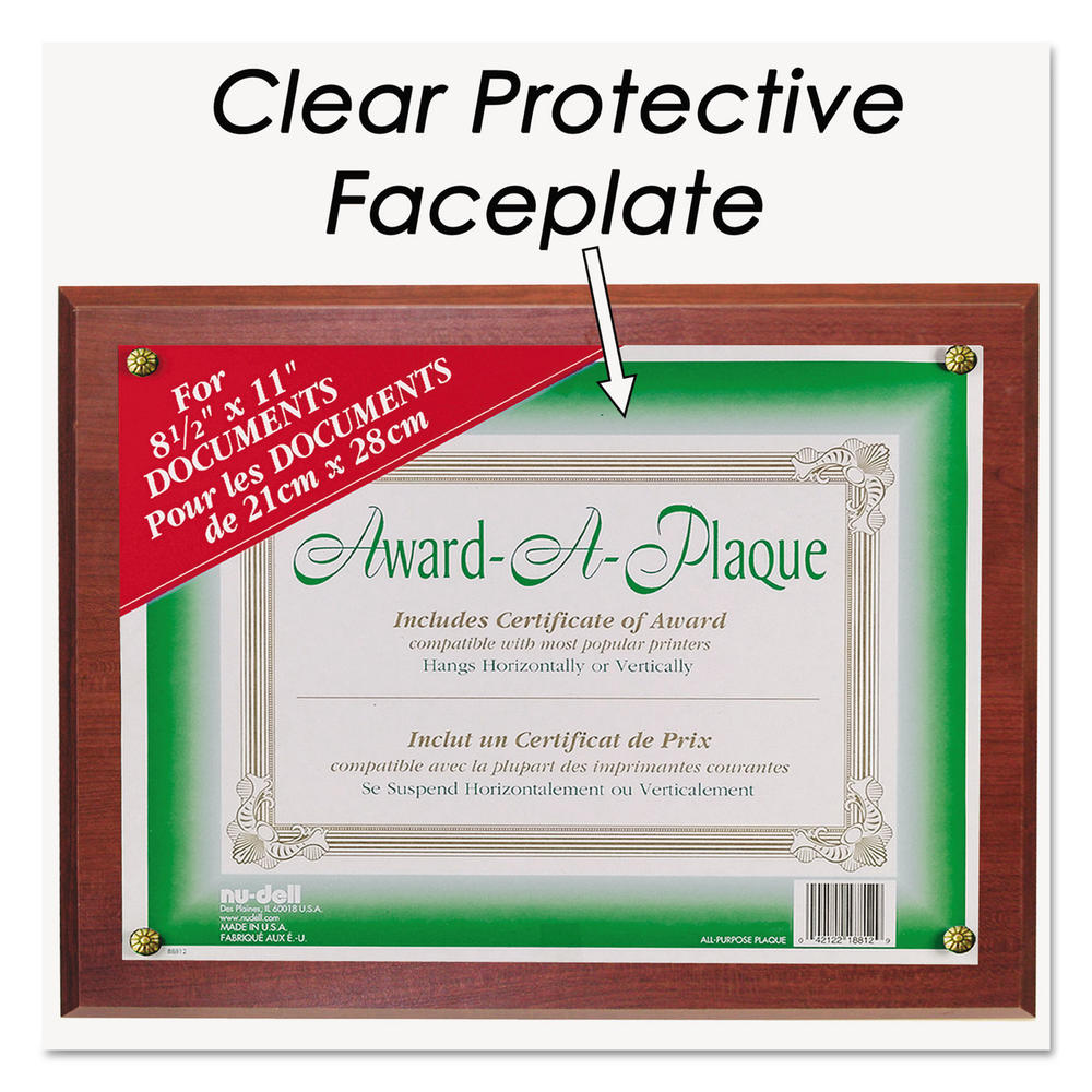 NUDELL Award-A-Plaque Document Holder, Acrylic/Plastic, 10-1/2 x 13, Mahogany