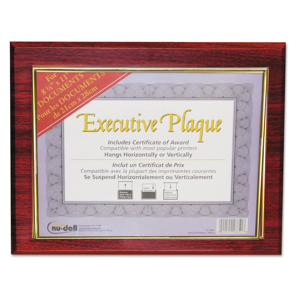NUDELL Executive Plaque, Plastic, 13 x 10-1/2, Mahogany
