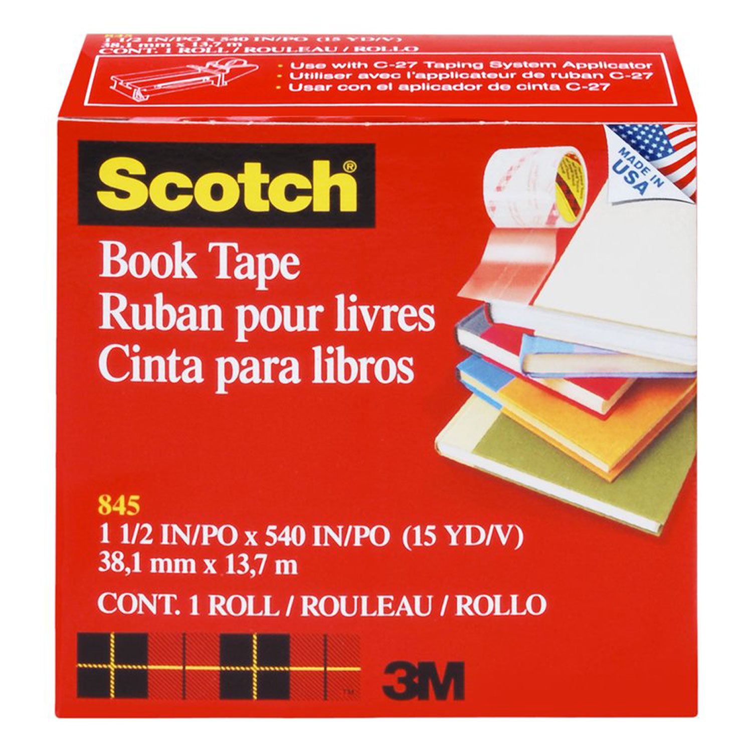 Scotch MMM845112 Book Repair Tape, 1 1/2" x 15yds, 3" Core, Clear